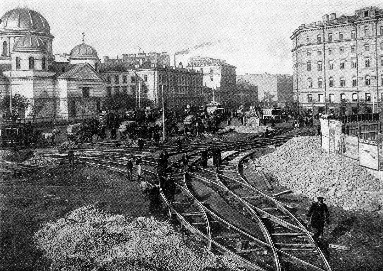 Прокладка трамвайного узла на Знаменской площади, 1906 год