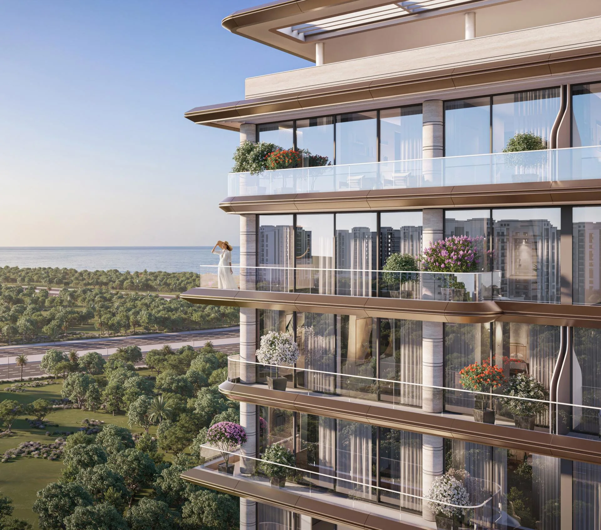Балконы 241 Waterside с цветами и видом на зелень и море
