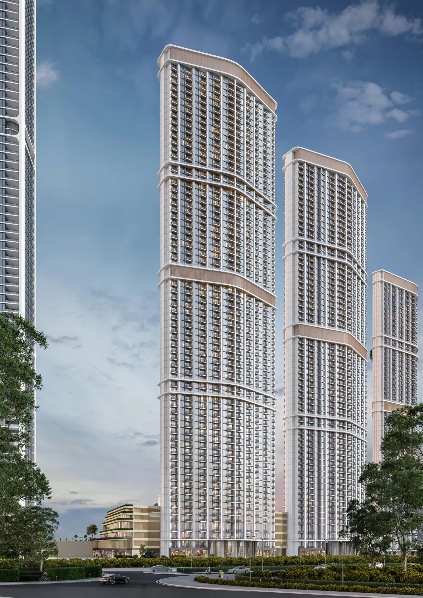 Светлые башни Riverside Crescent днём