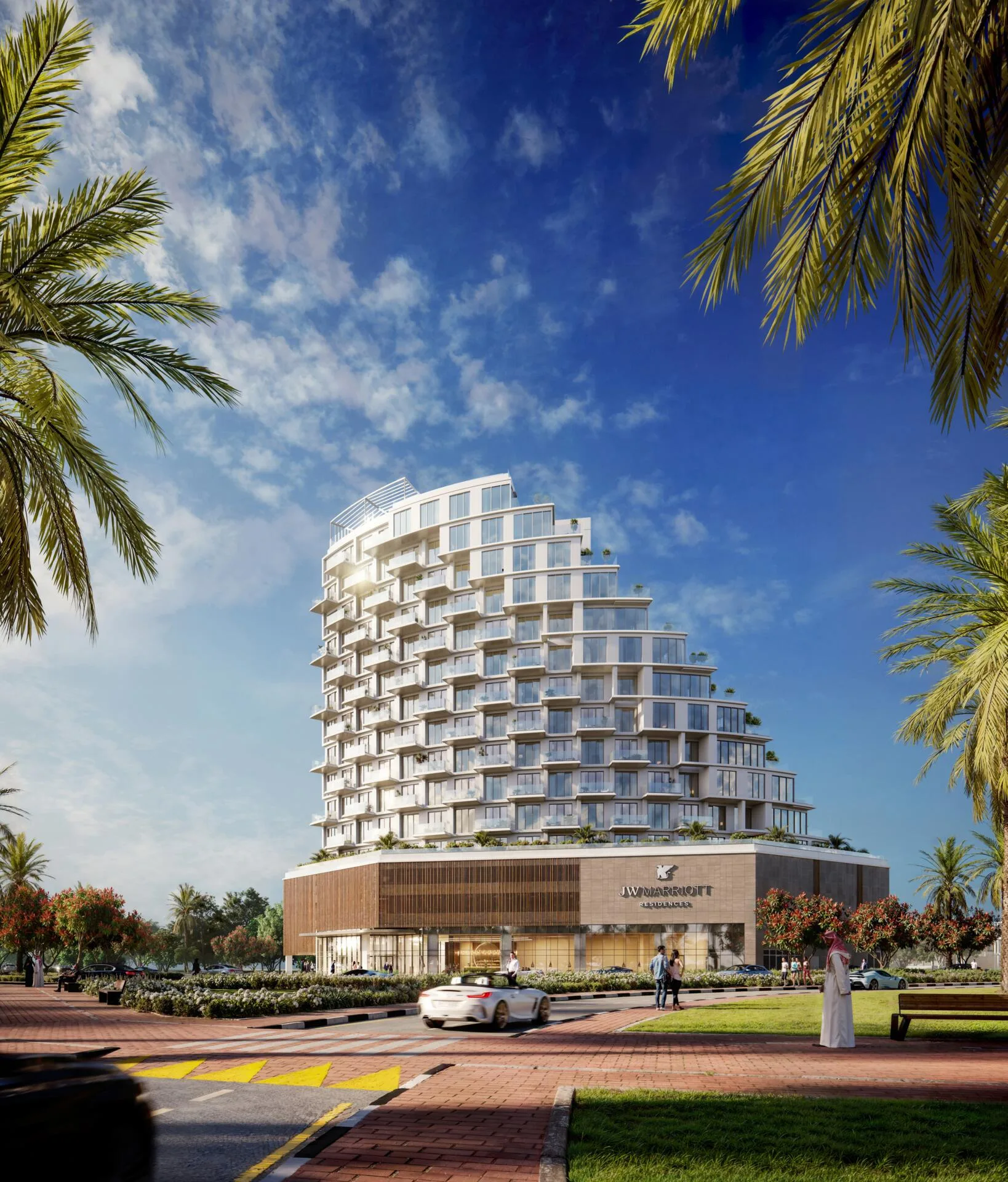 Ступенчатый фасад JW Marriott Residences днём