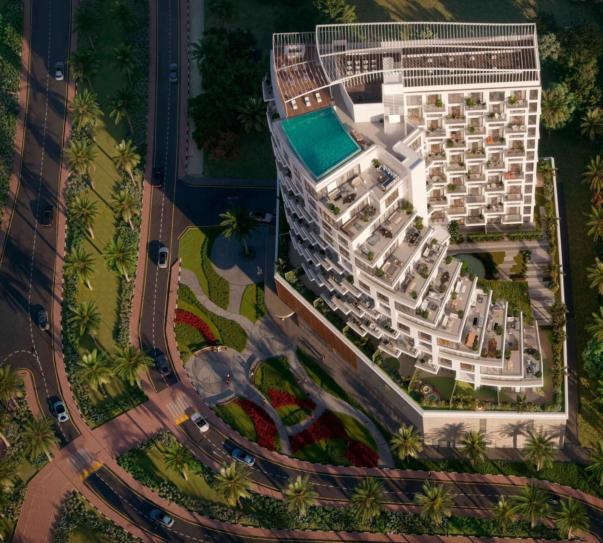 JW Marriott Residences сверху: бассейн на крыше и сады у подножия