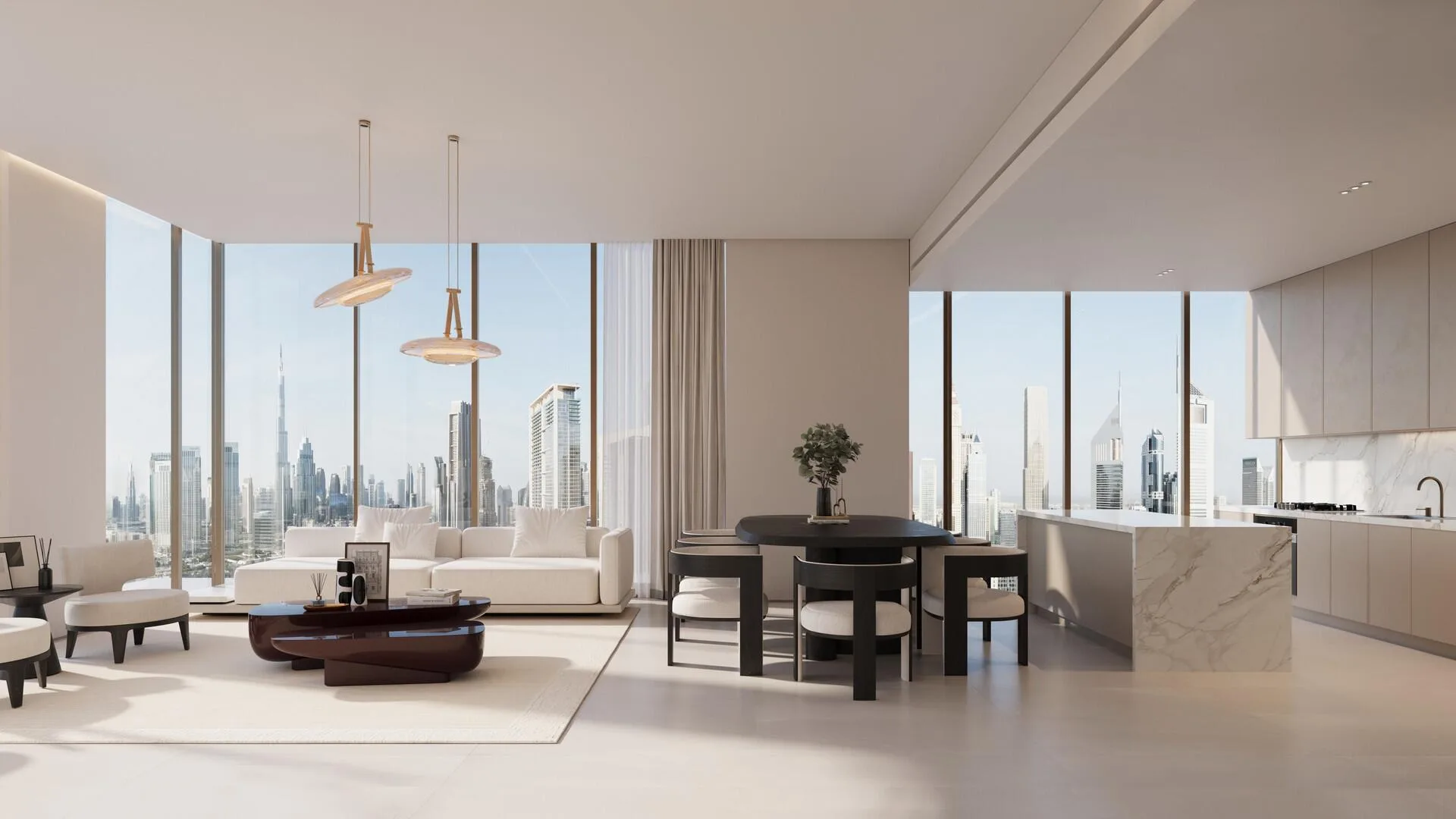 Гостиная и столовая в квартире The Residences