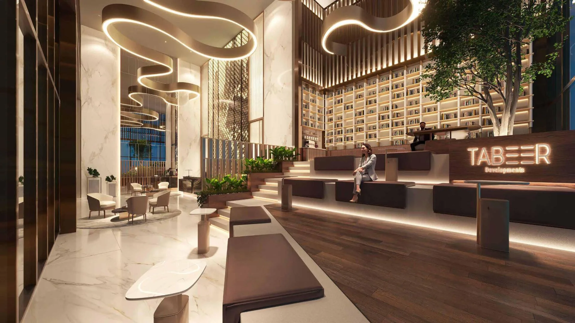 Лобби-лаунж 99 Parkplace с библиотечной стеной