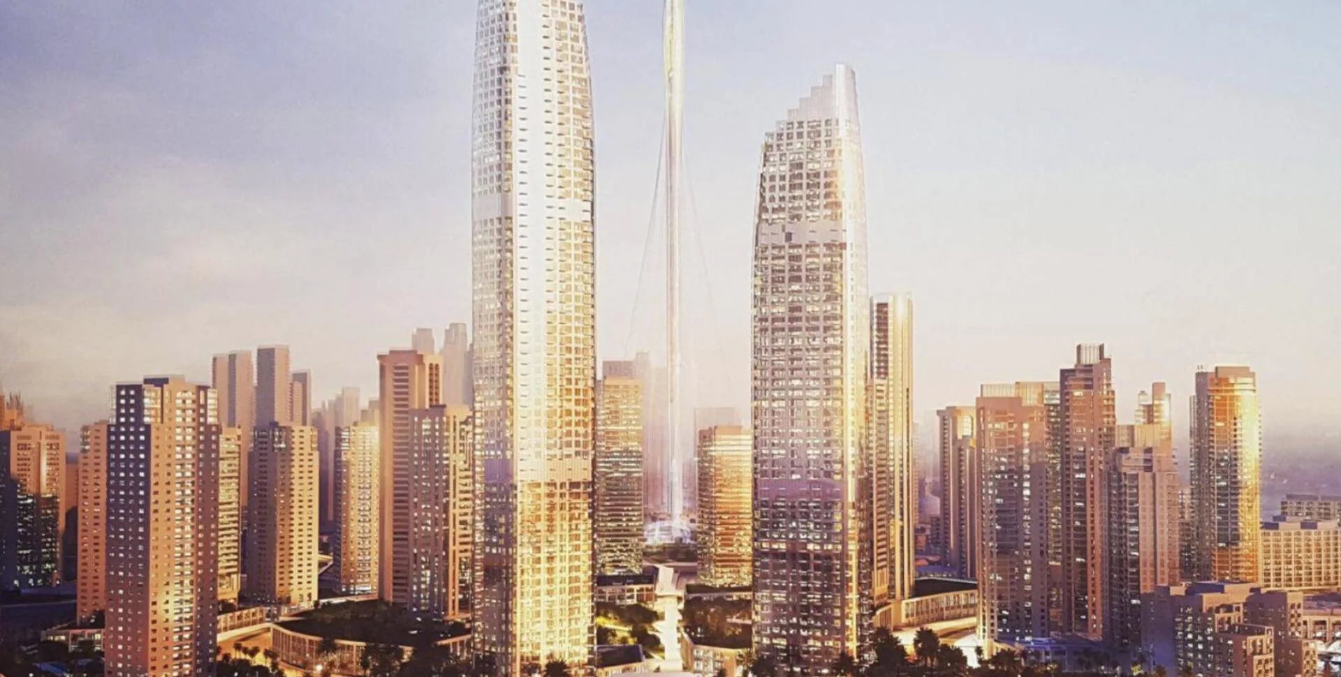 Две башни Address Harbour Point на закате