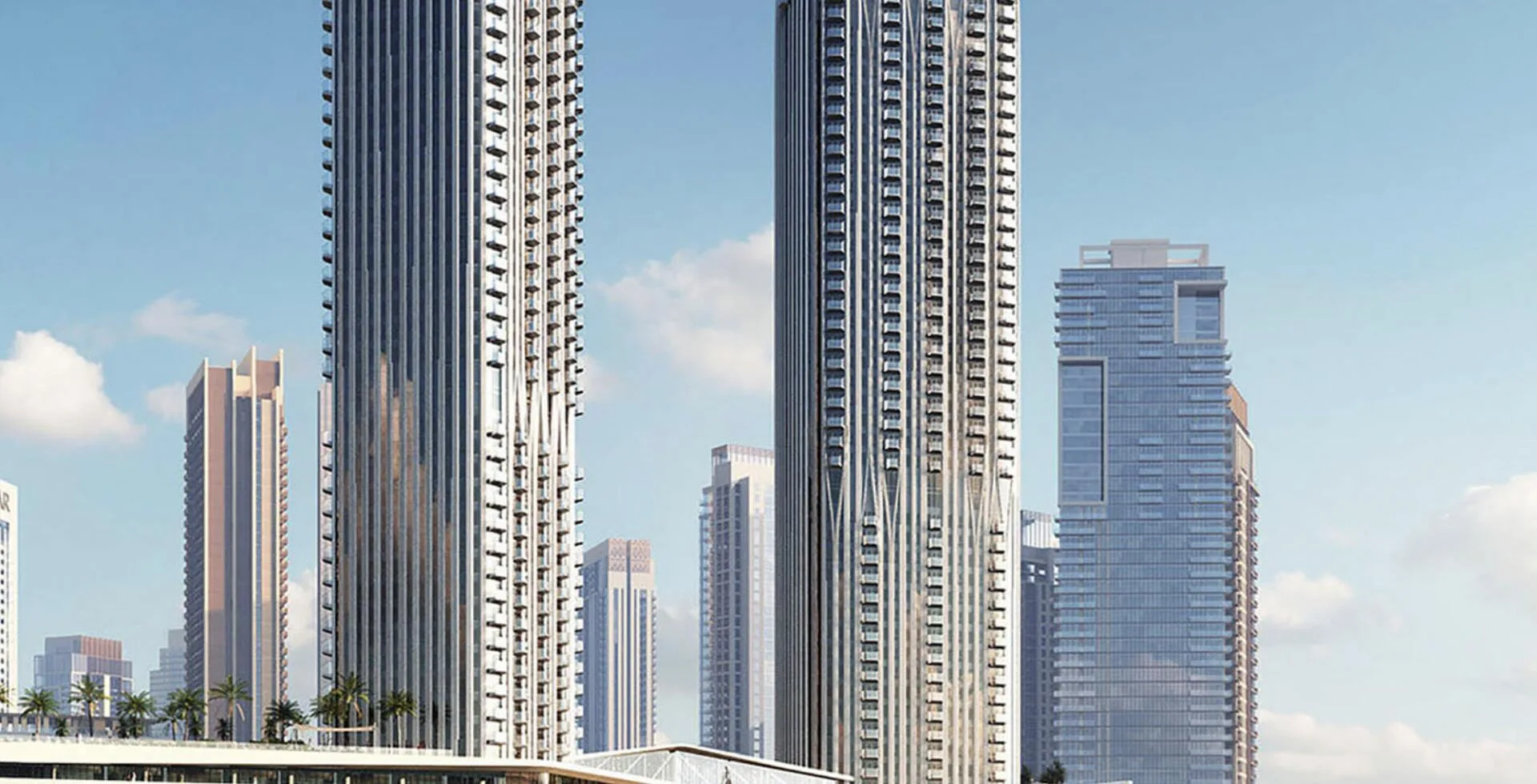 Фасады башен Address Harbour Point днём