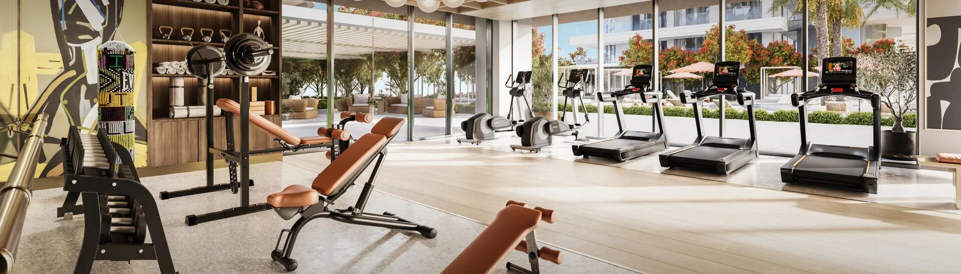 Спортзал Address Residences Zabeel с беговыми дорожками у окна