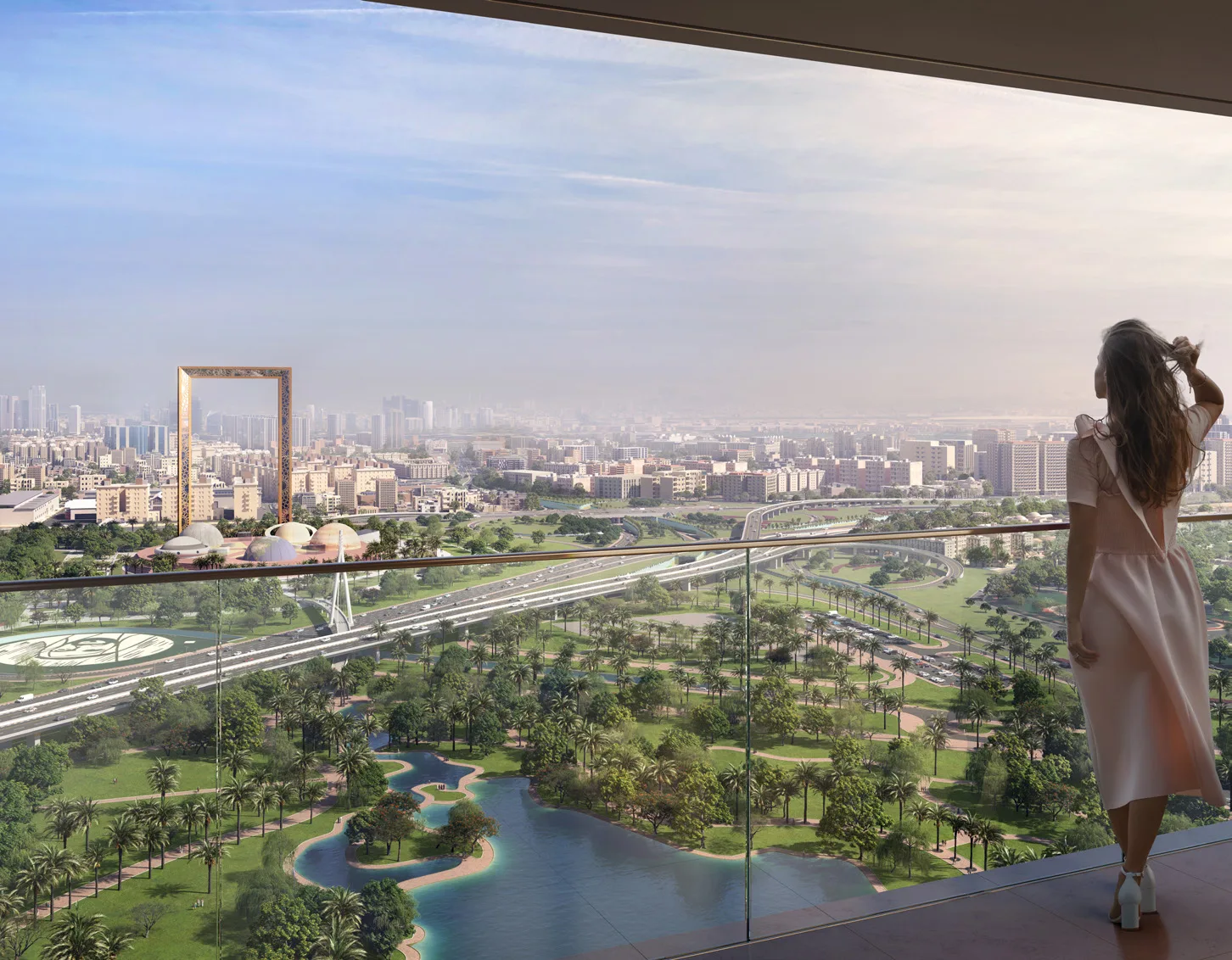 Вид с балкона на парк Забиль и Dubai Frame