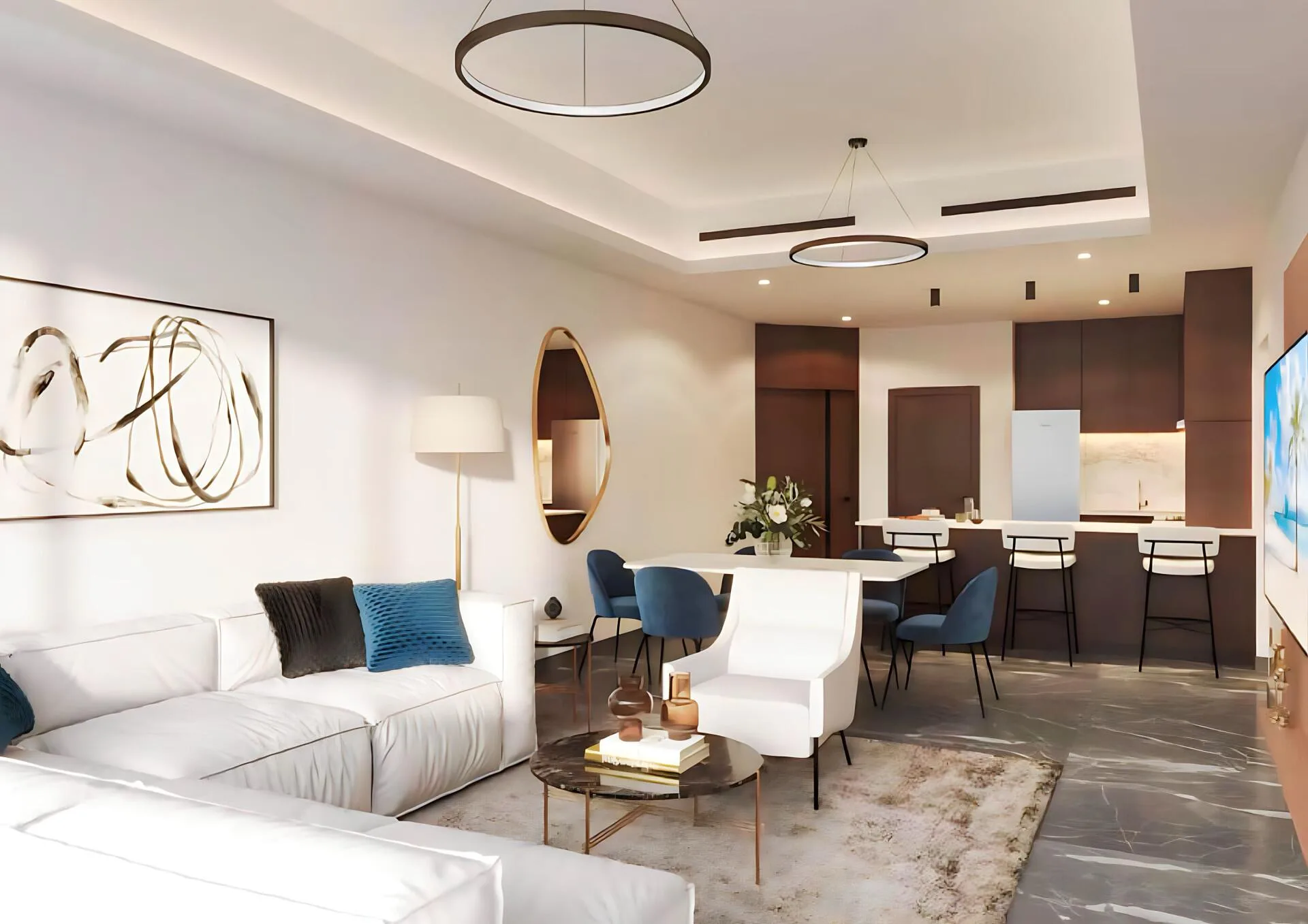 Гостиная и кухня в квартире Ajman Creek Towers