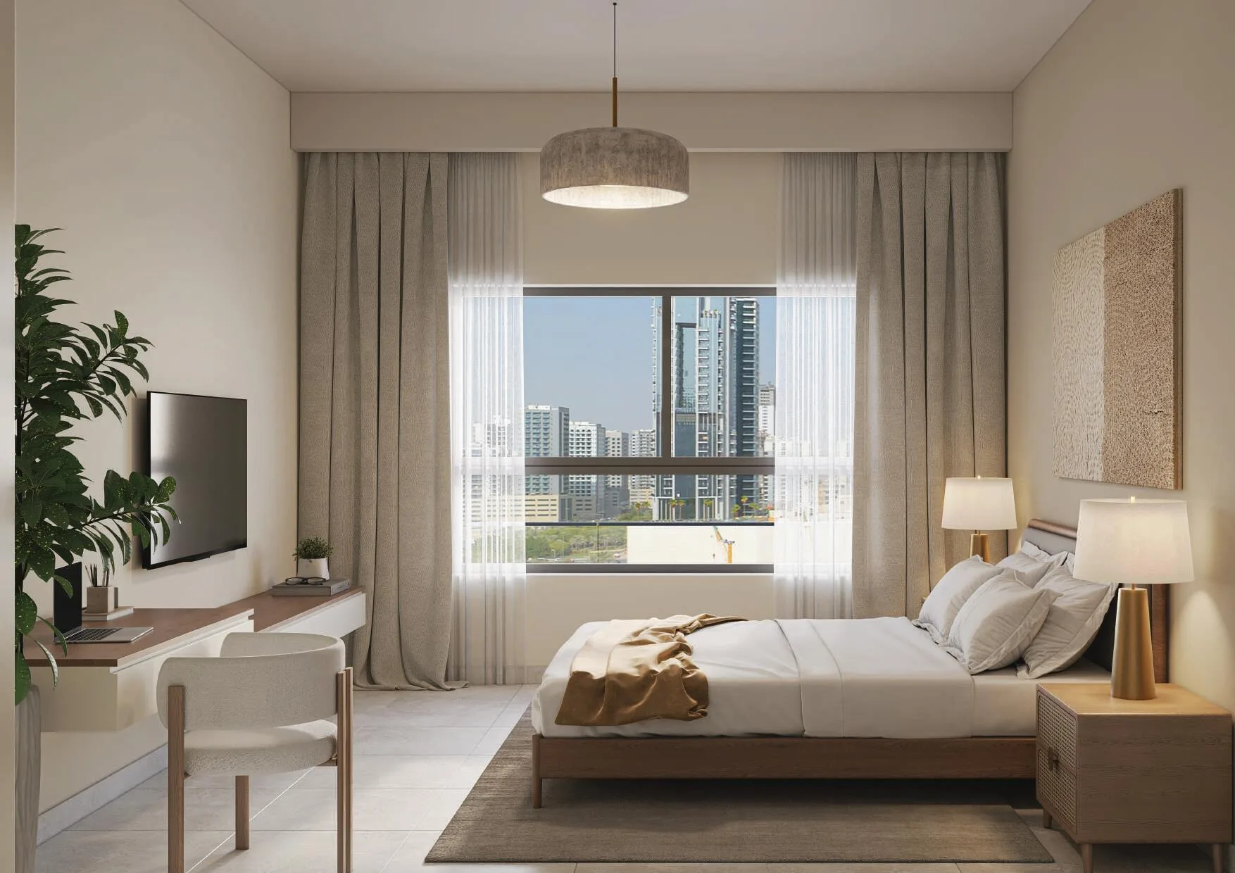 Спальня в квартире Al Aamra 3 Tower с окном на город