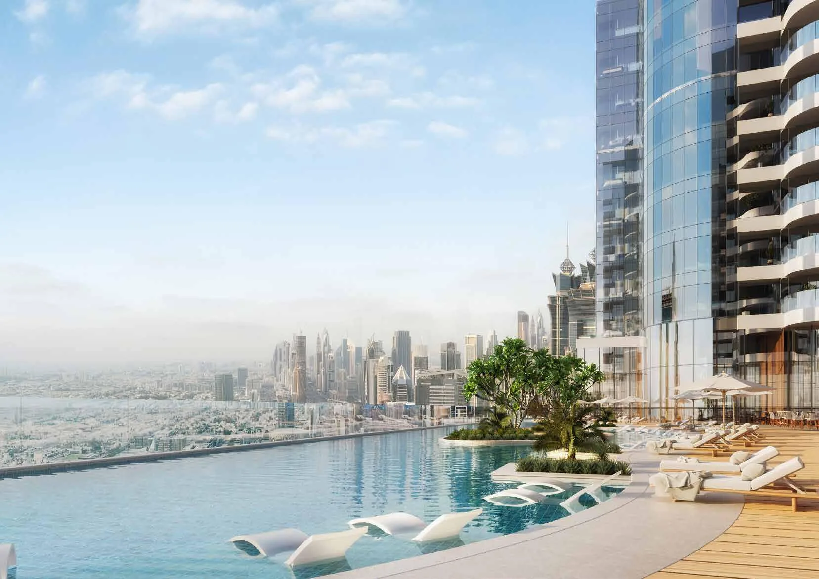 Инфинити-бассейн Al Habtoor Tower на фоне Дубая