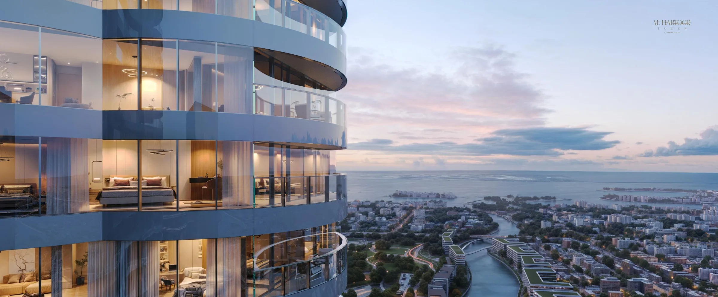 Балконы квартир Al Habtoor Tower над каналом и морем