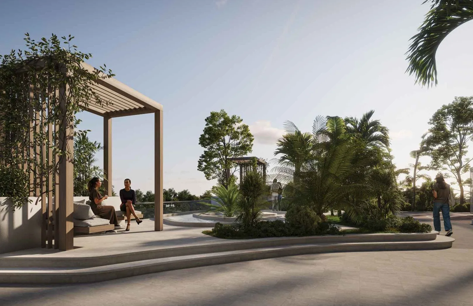 Пергола с диваном в саду Omya Residences