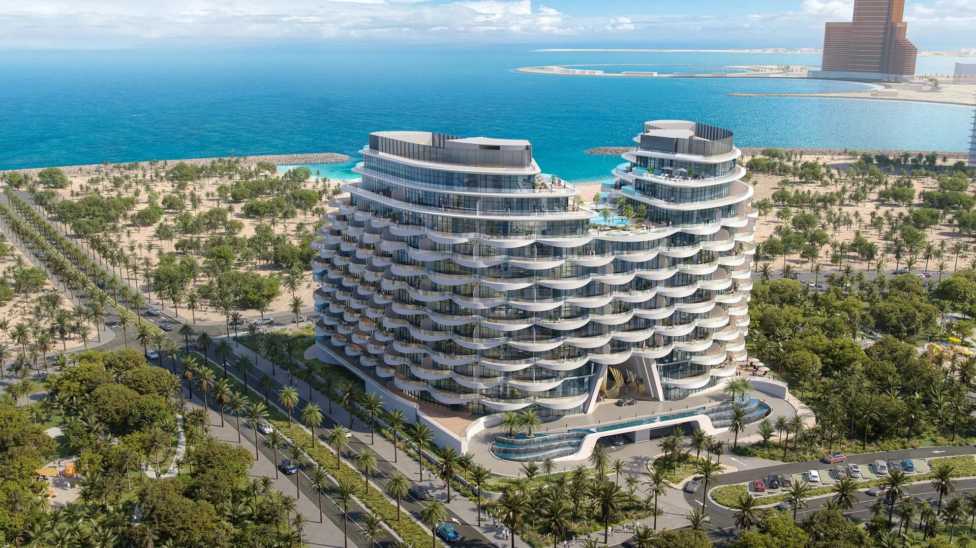Aqua Arc на острове Al Marjan, вокруг море