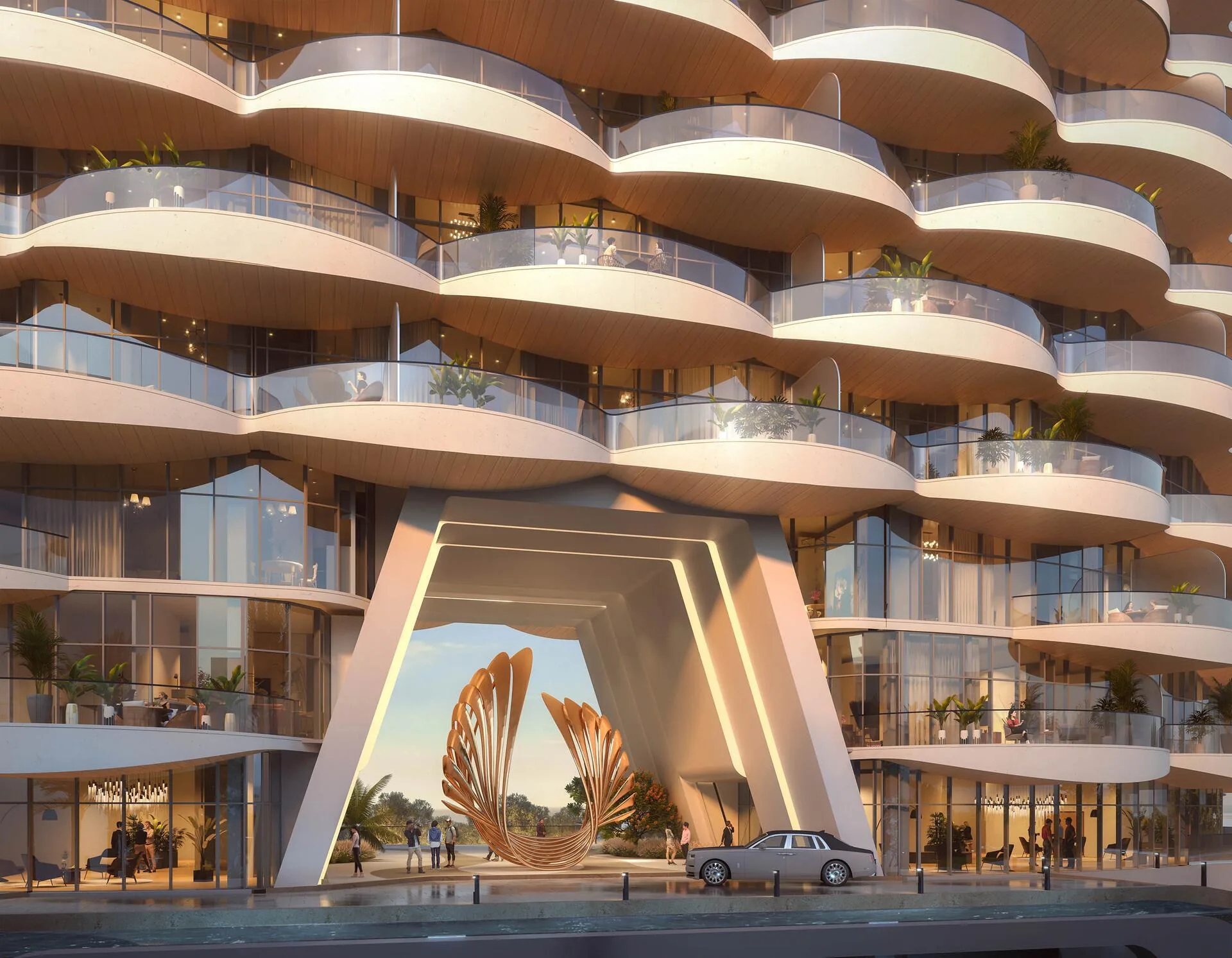 Арка входа в Aqua Arc со скульптурой