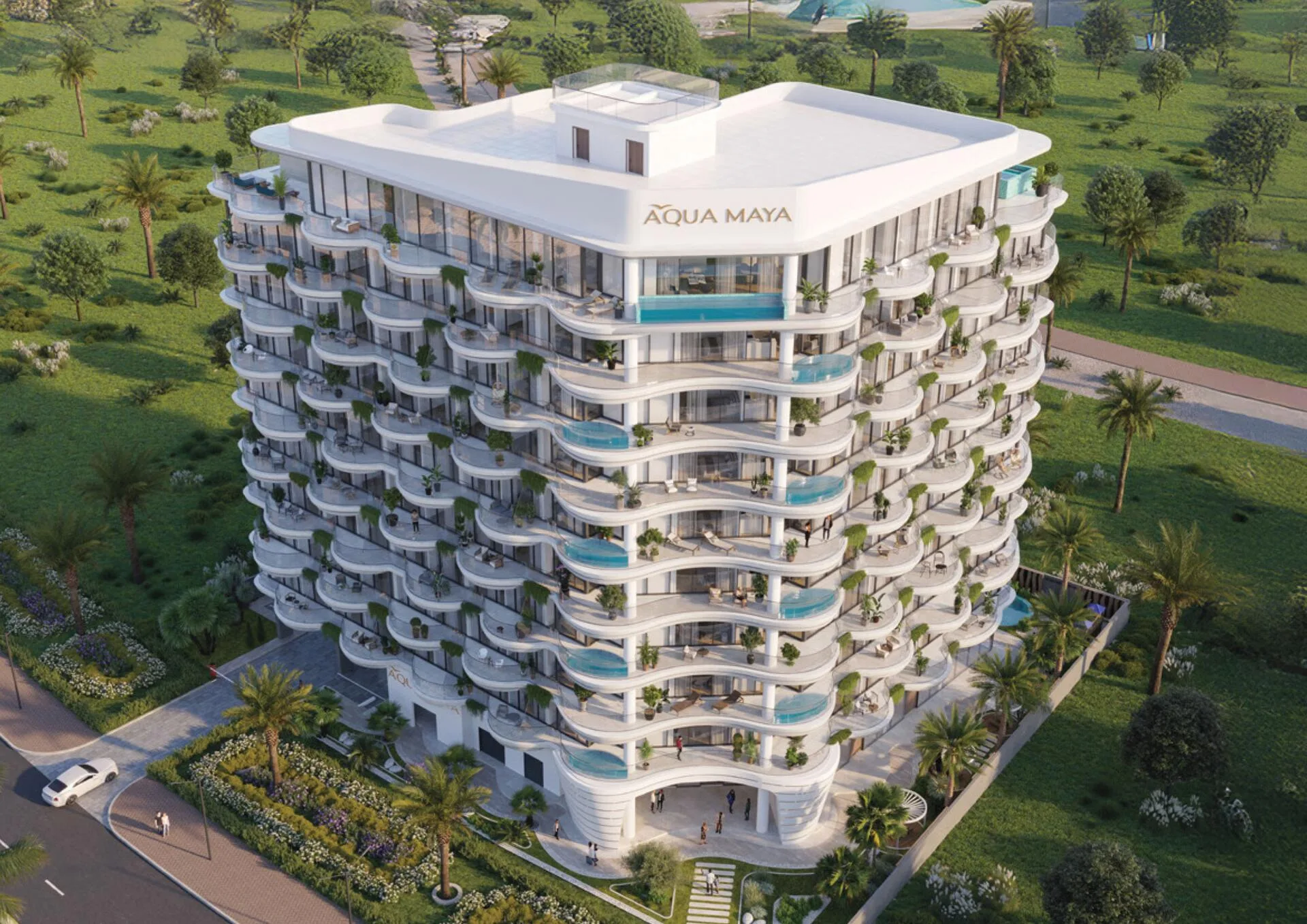 Башня Aqua Maya сверху среди зелени