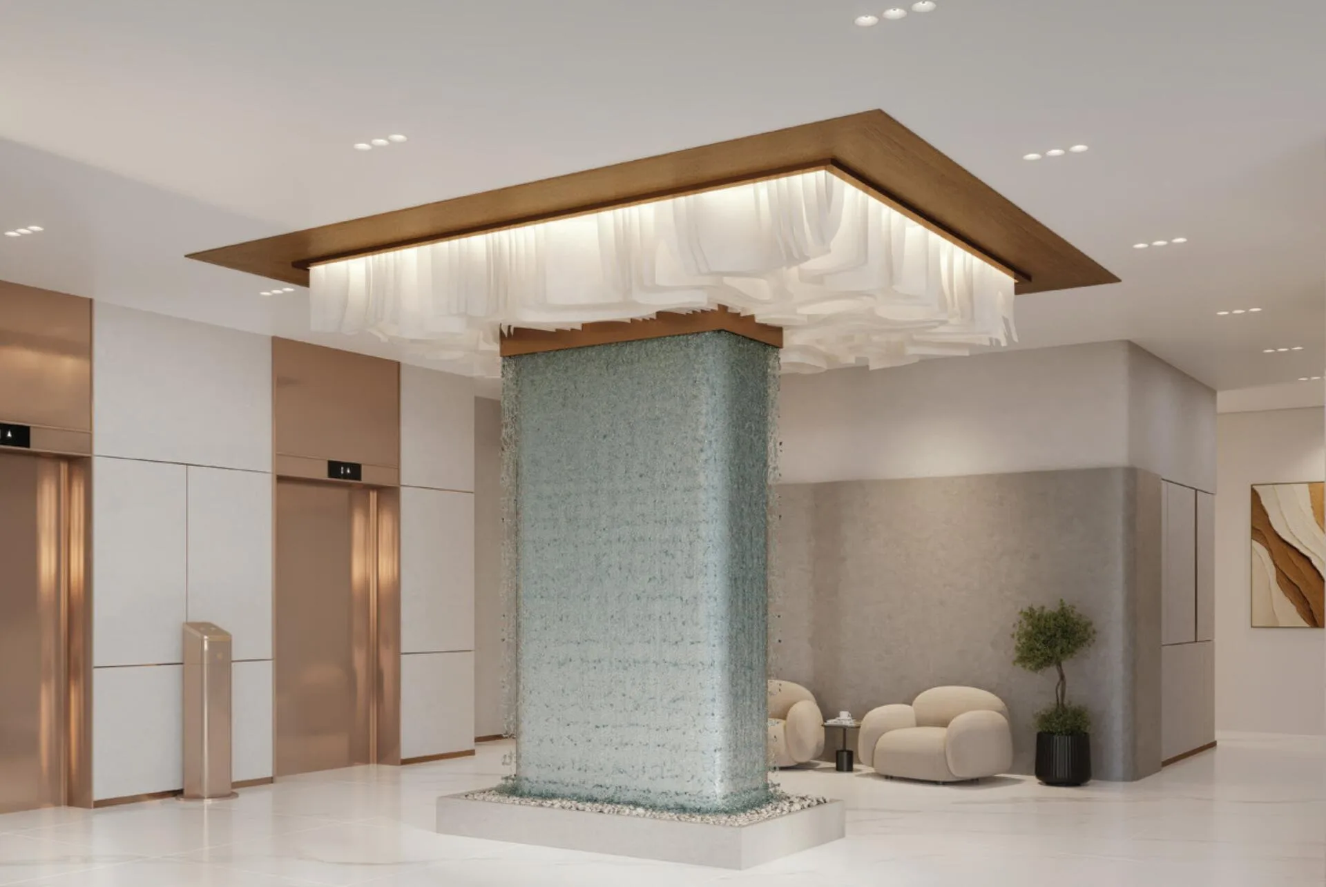 Лифтовой холл Aqua Maya с водной колонной