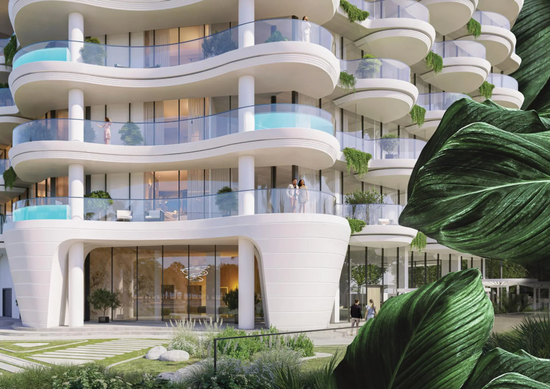 Вход в Aqua Maya среди зелени и крупных листьев