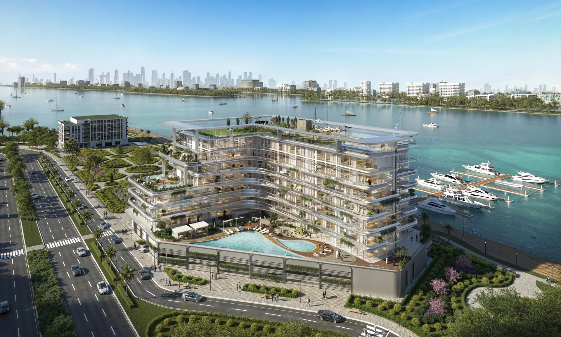 Aquora с высоты у марины Dubai Islands
