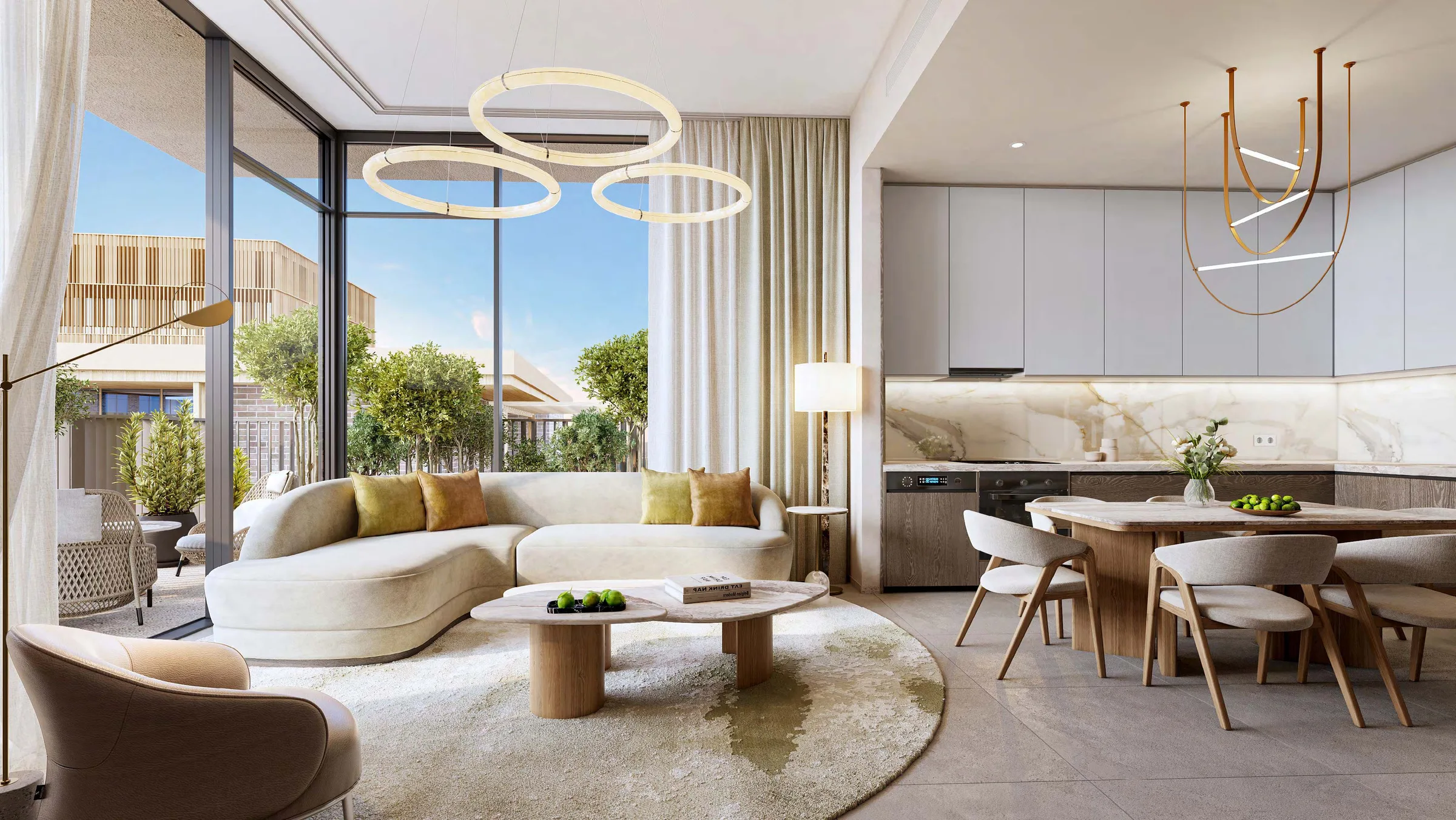 Гостиная с кухней в квартире Arancia Yards 2