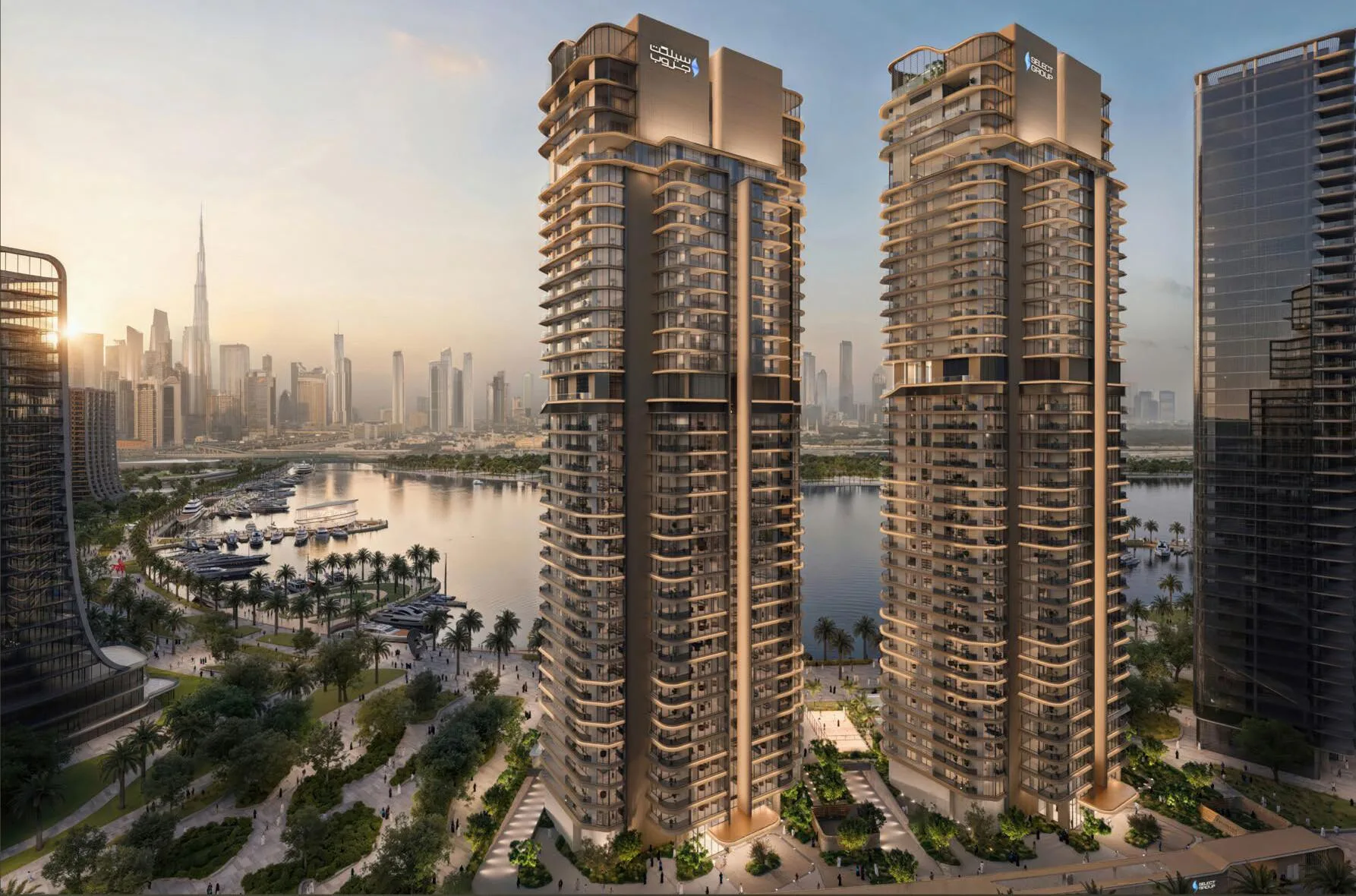 Башни Artistry в Dubai Design District у воды