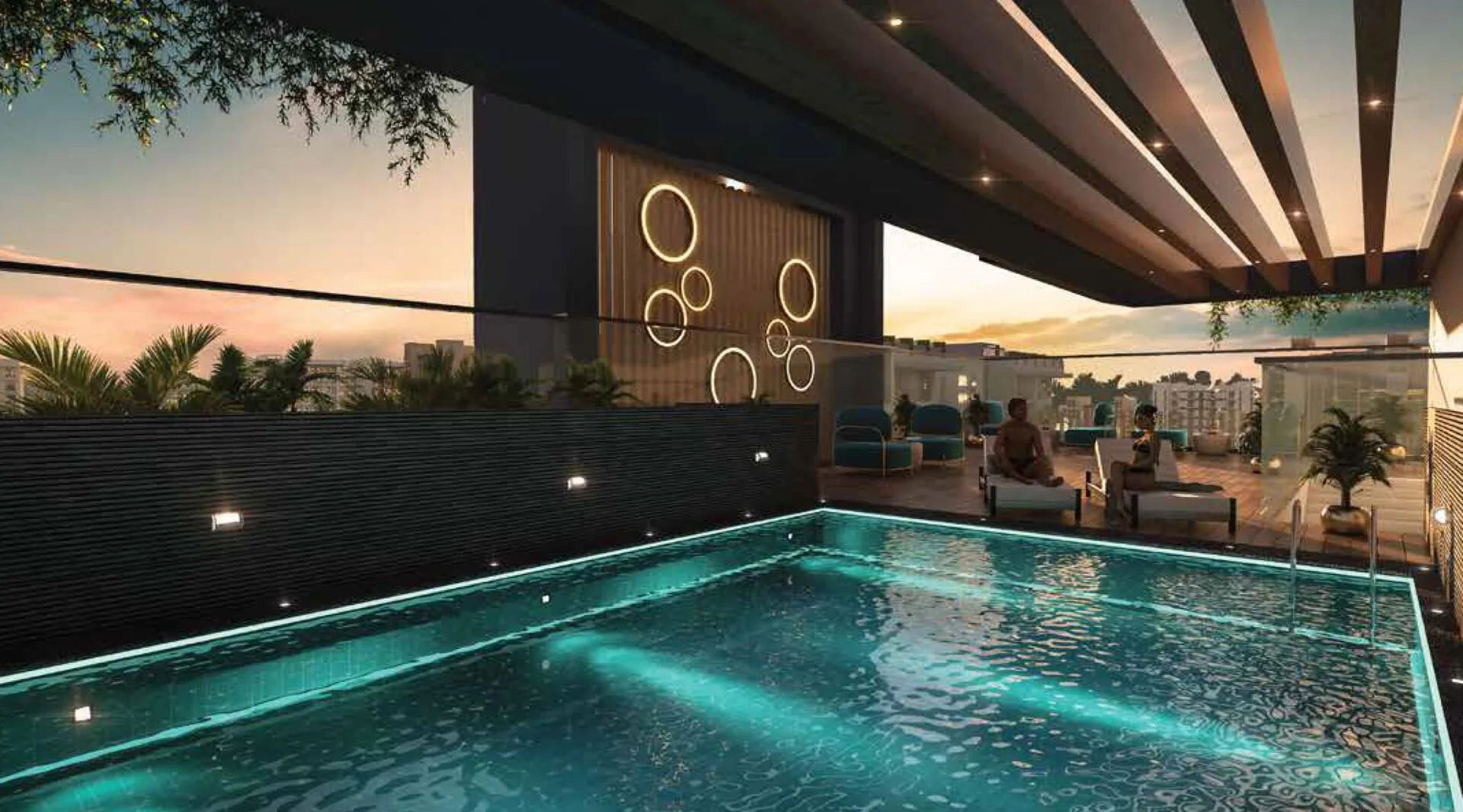 Детский бассейн Aum 99 Residences вечером