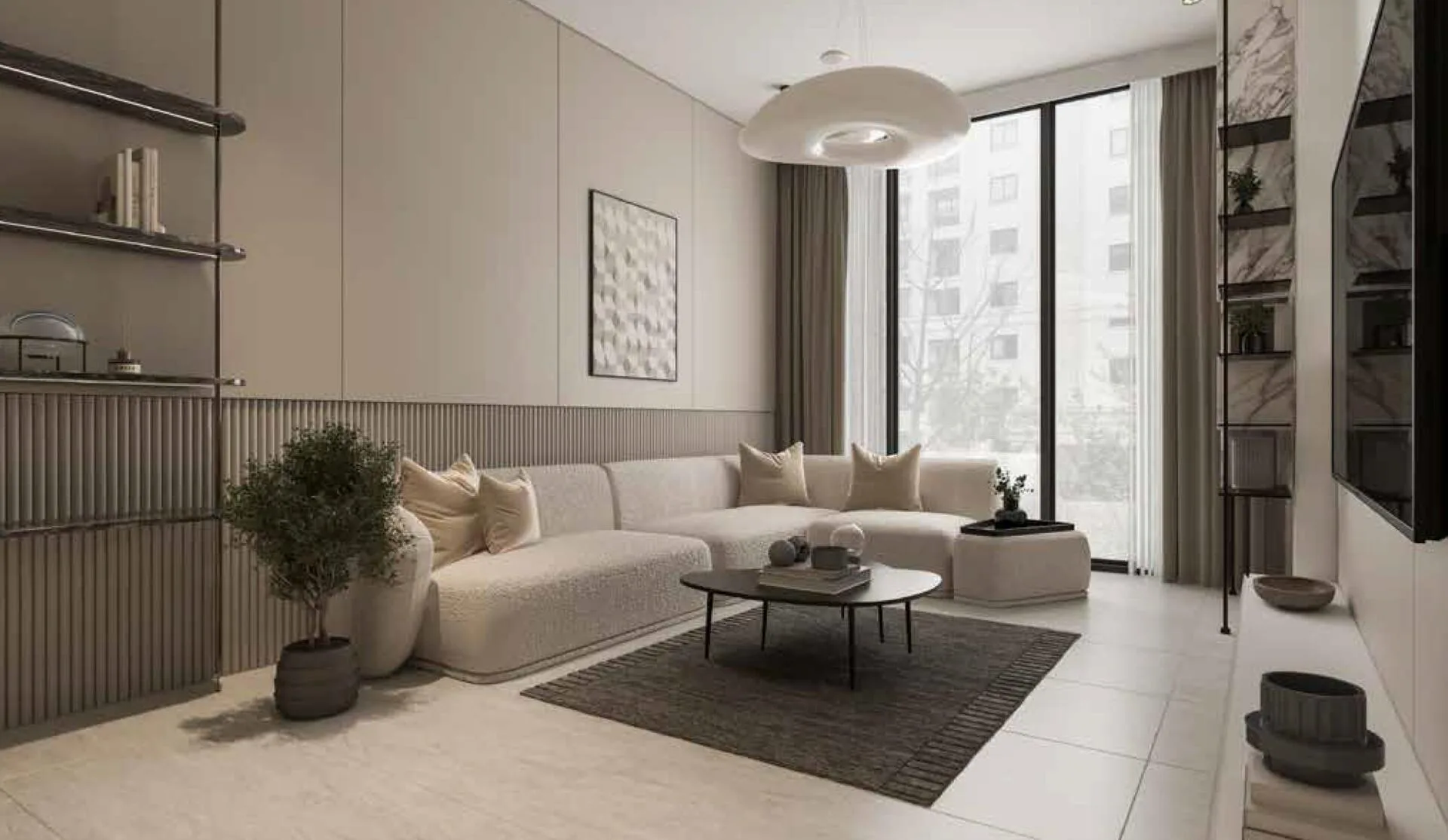 Гостиная в квартире с двумя спальнями в Aum 99 Residences