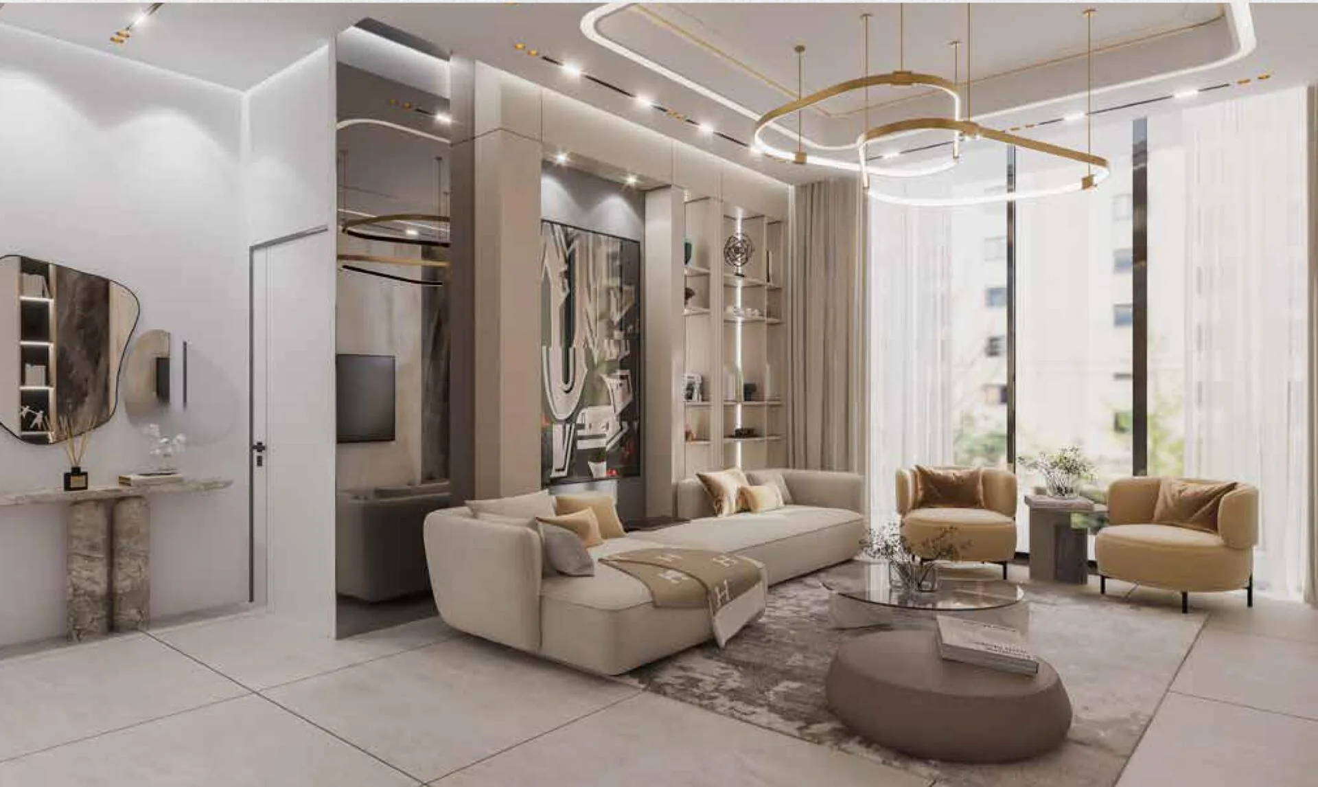 Гостиная в квартире с одной спальней в Aum 99 Residences