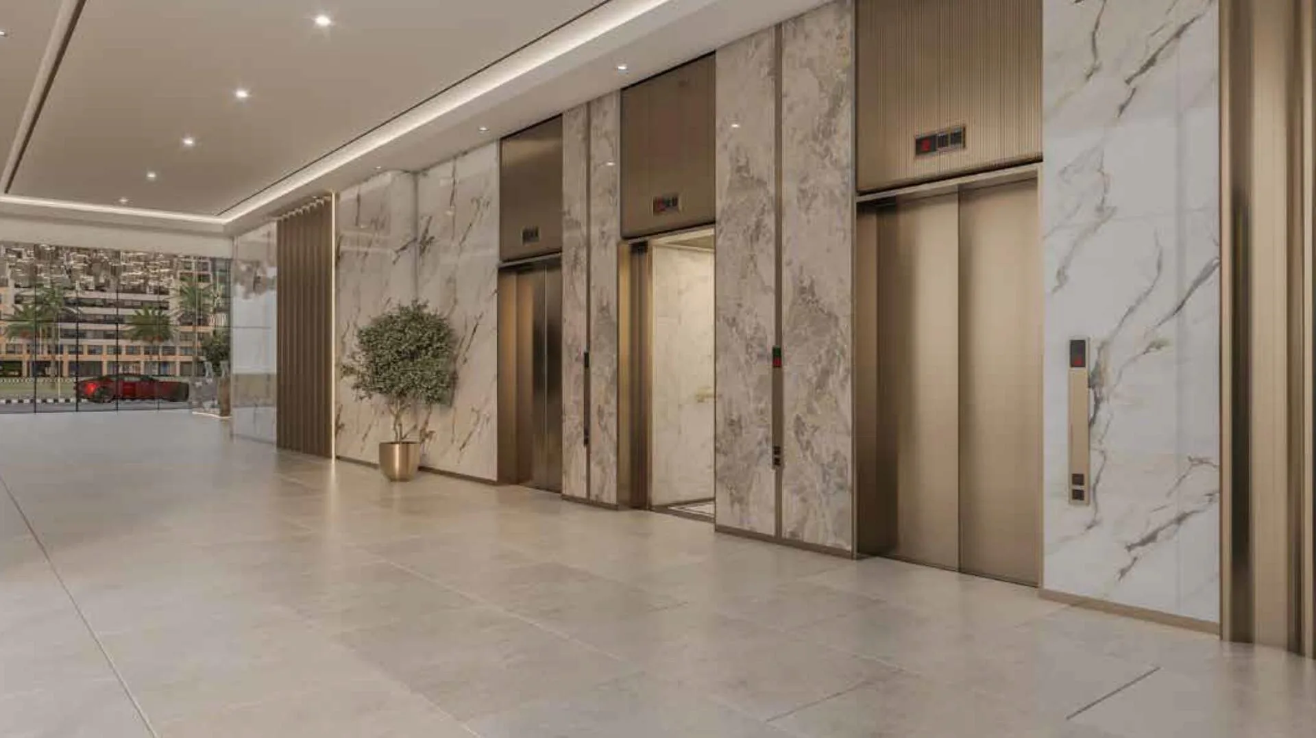 Лифтовой холл Aum 99 Residences: мрамор и бронзовые двери