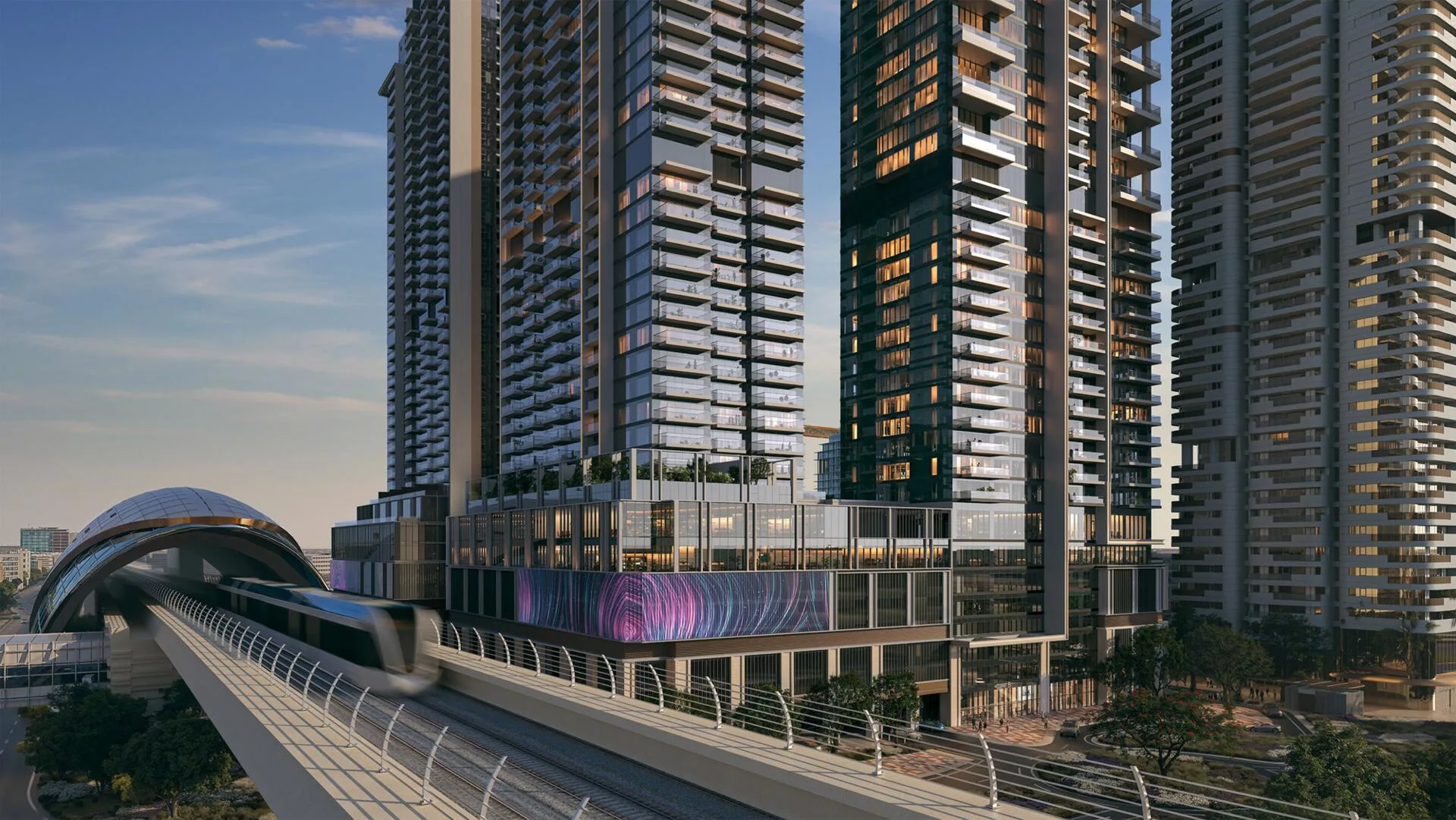 Линия метро рядом с башнями Avenue Park Towers II