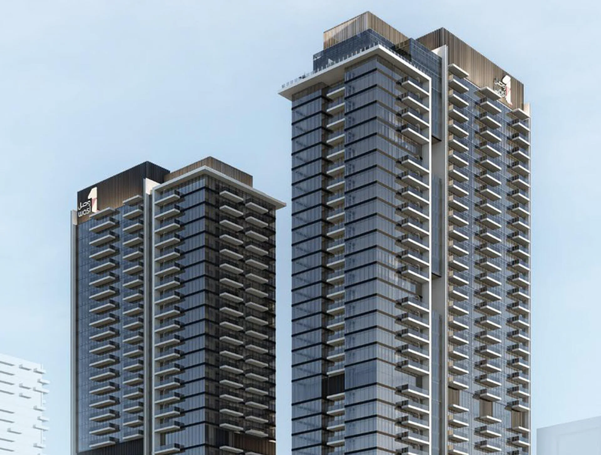Верхние этажи двух башен Avenue Park Towers с балконами