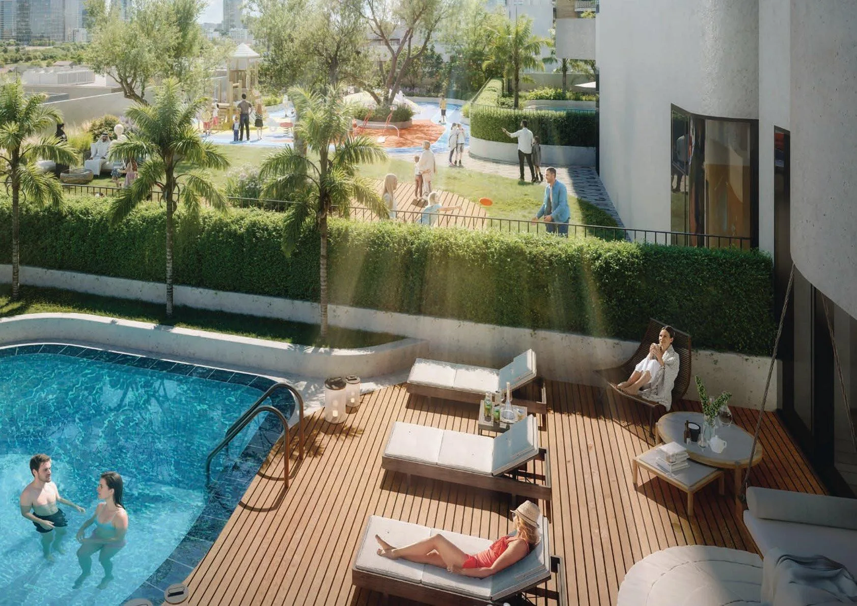 Бассейн и сад на нижнем уровне Azha Millennium Residences