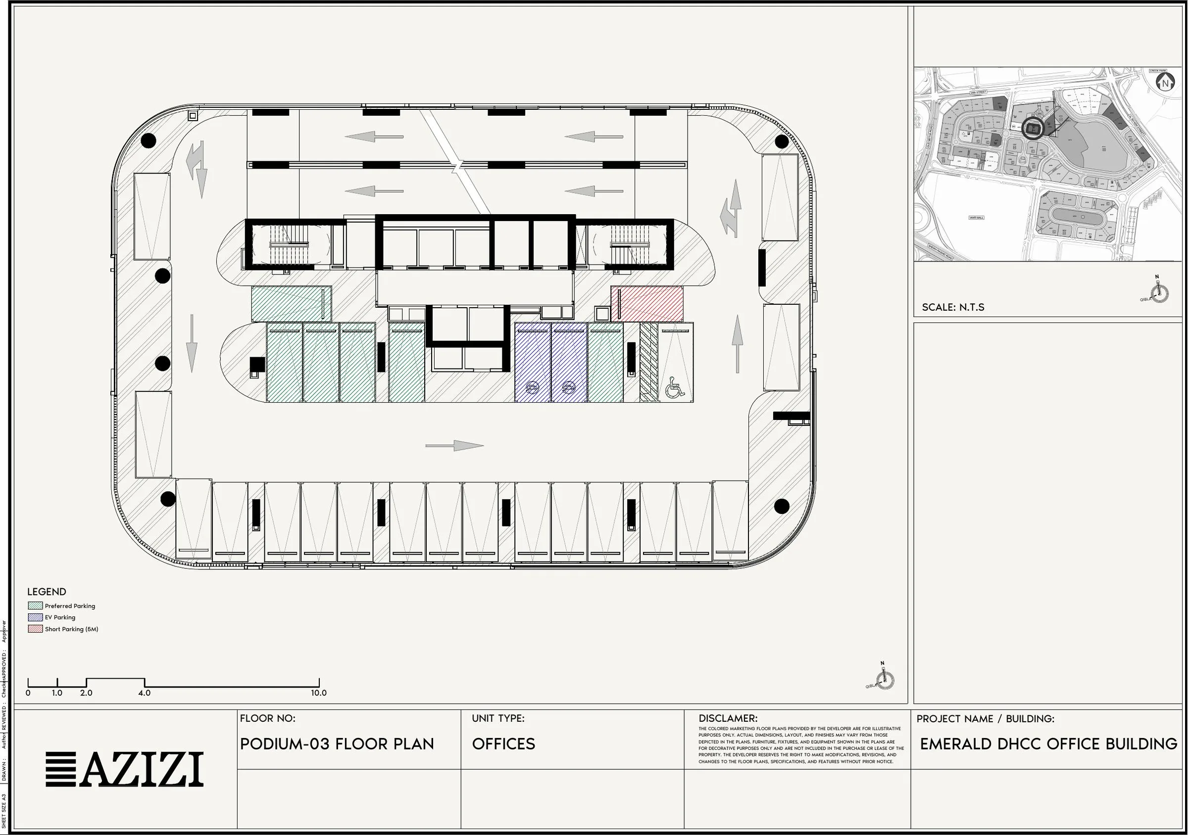 План третьего уровня подиума Azizi Emerald с разметкой парковочных мест