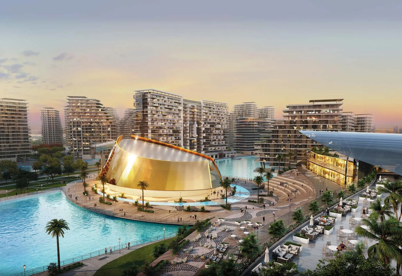 Оперный театр Azizi Venice в лагуне среди жилых корпусов