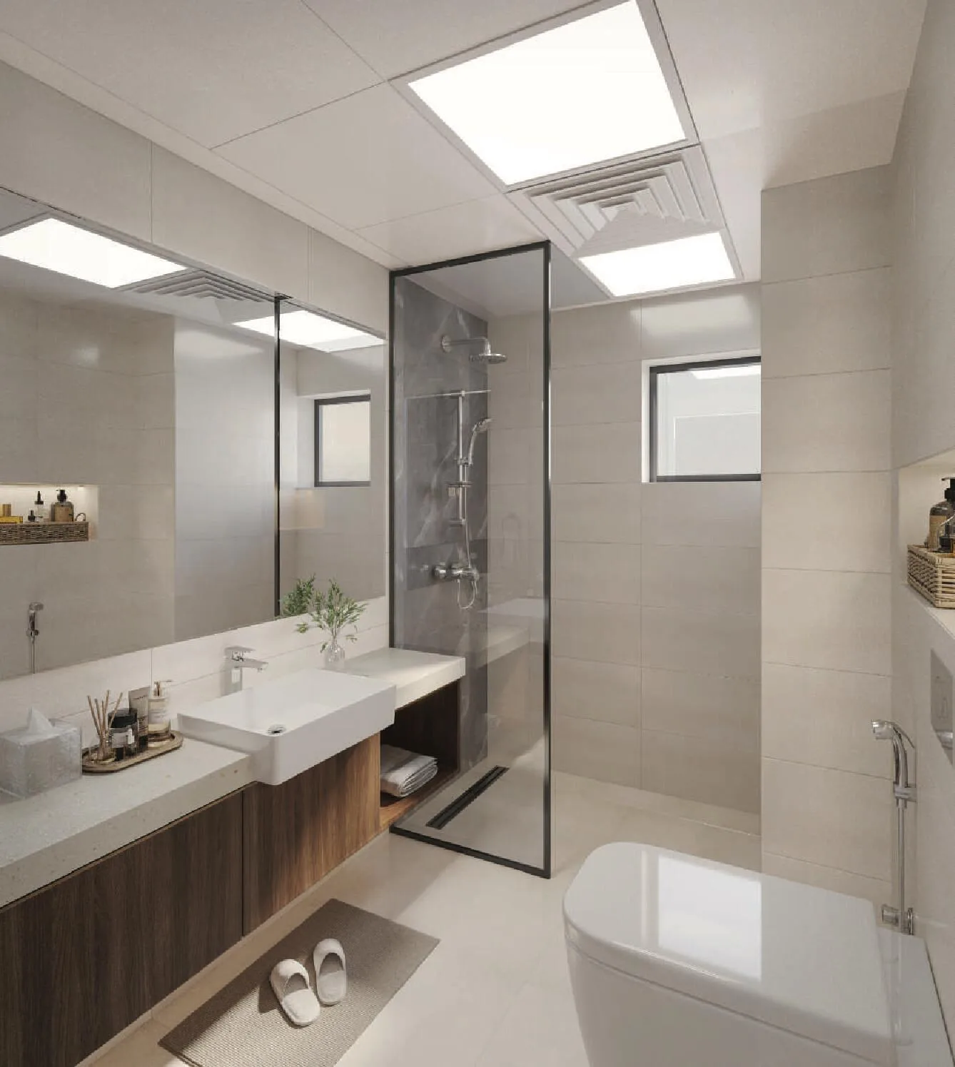 Ванная в квартире Barajeel Towers с душевой за стеклом