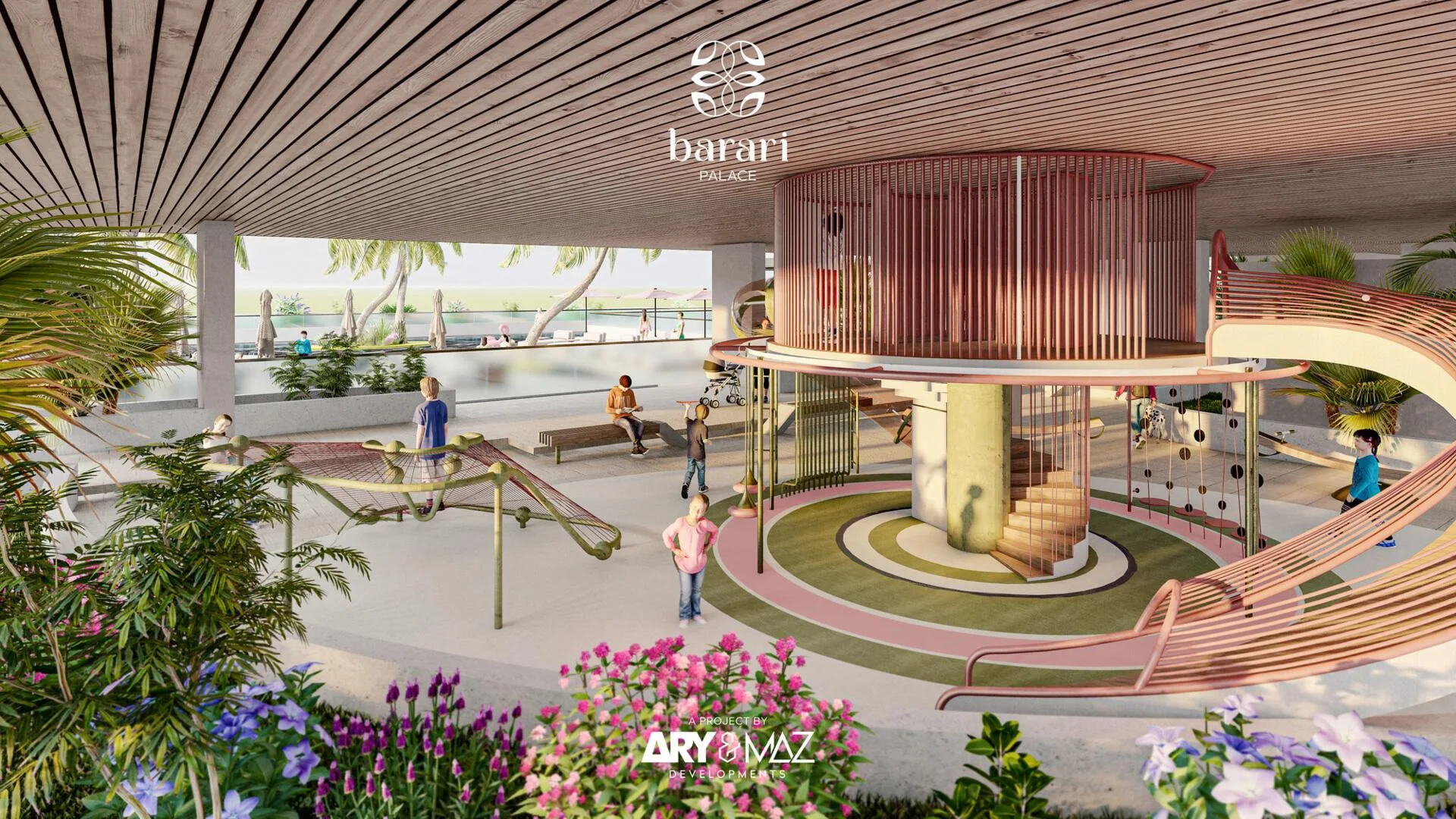 Игровая площадка Barari Palace среди цветников