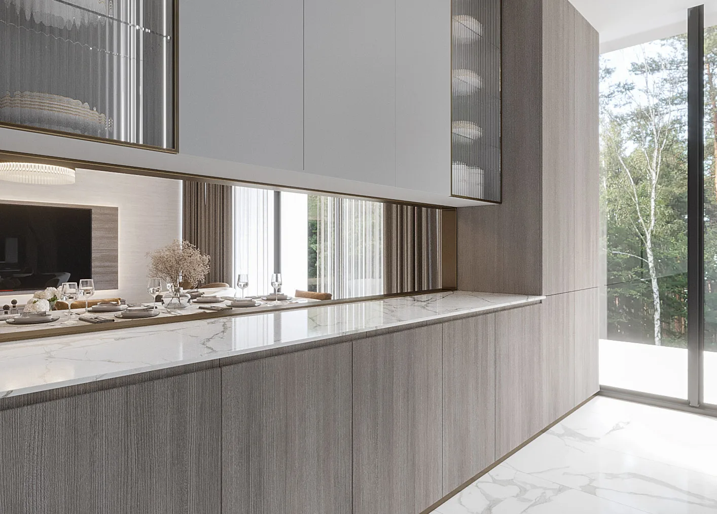 Кухня в Sky Villa с окном в зелень