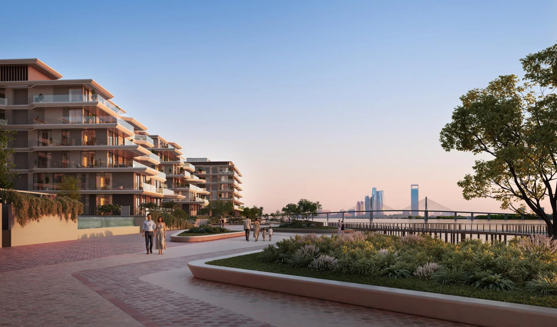 Набережная у домов Bashayer Residences на закате