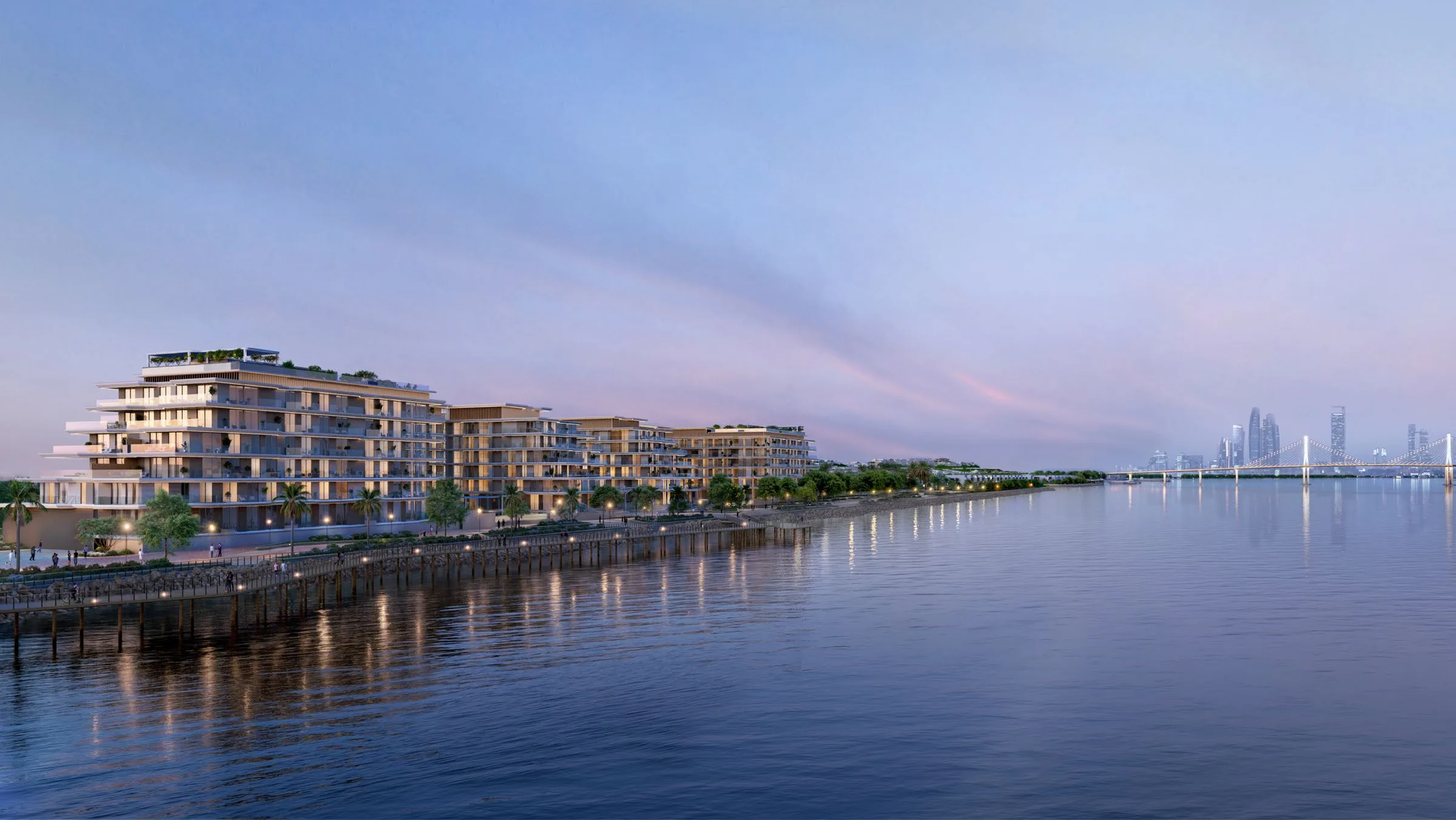 Дома Bashayer Residences на берегу вечером