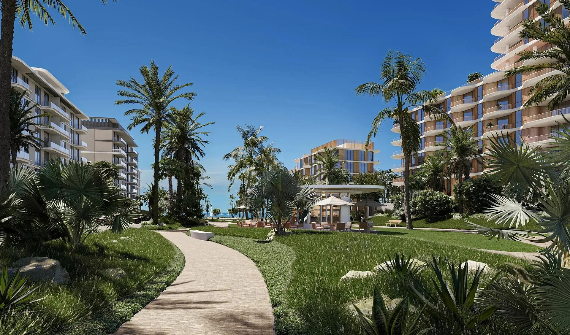 Дорожка через сад между домами Bay Grove Residences