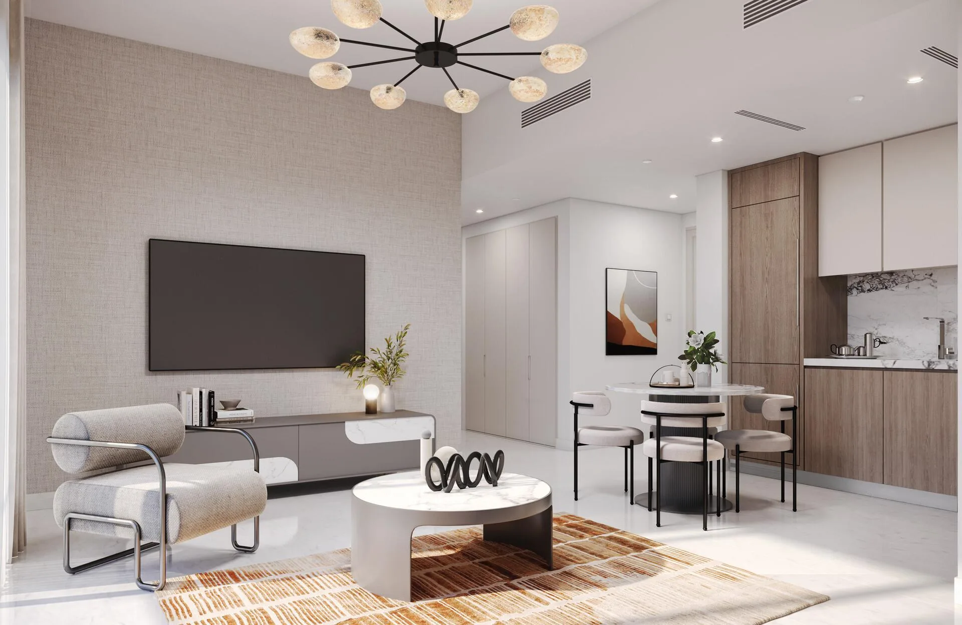 Гостиная с обеденной зоной и кухней в квартире Beach Oasis 2