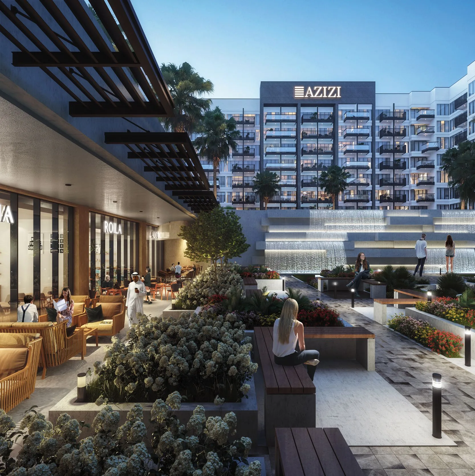 Кафе с террасой во дворе Beach Oasis вечером
