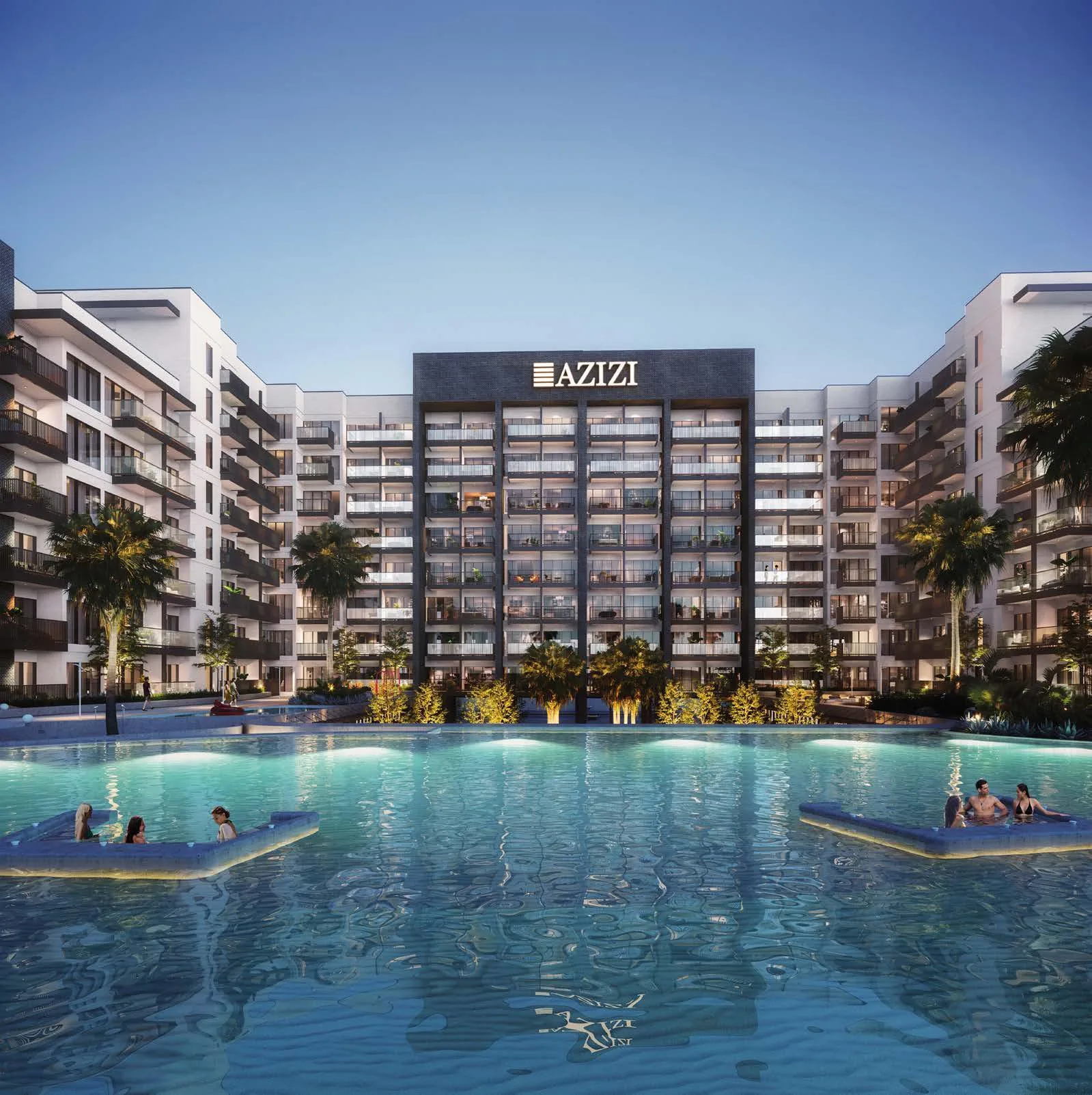 Лагуна Beach Oasis вечером на фоне корпусов