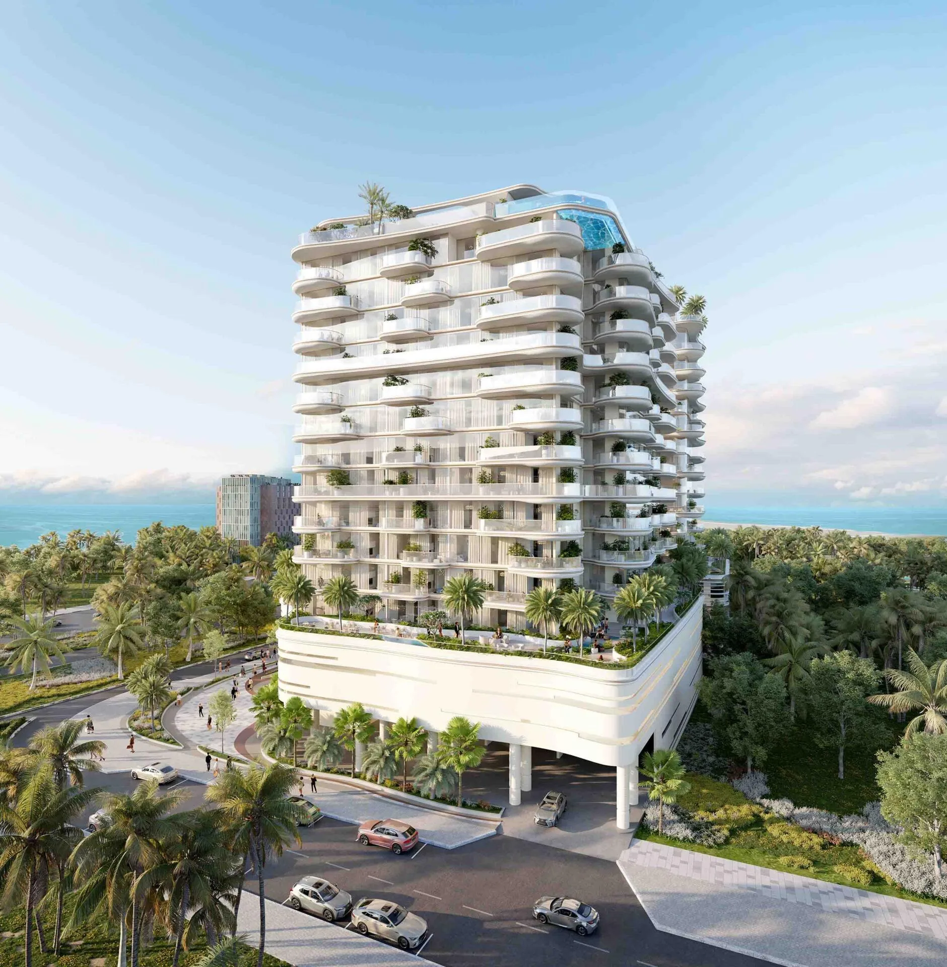 Дом Beach Walk Grand 2 среди пальм, за ним море