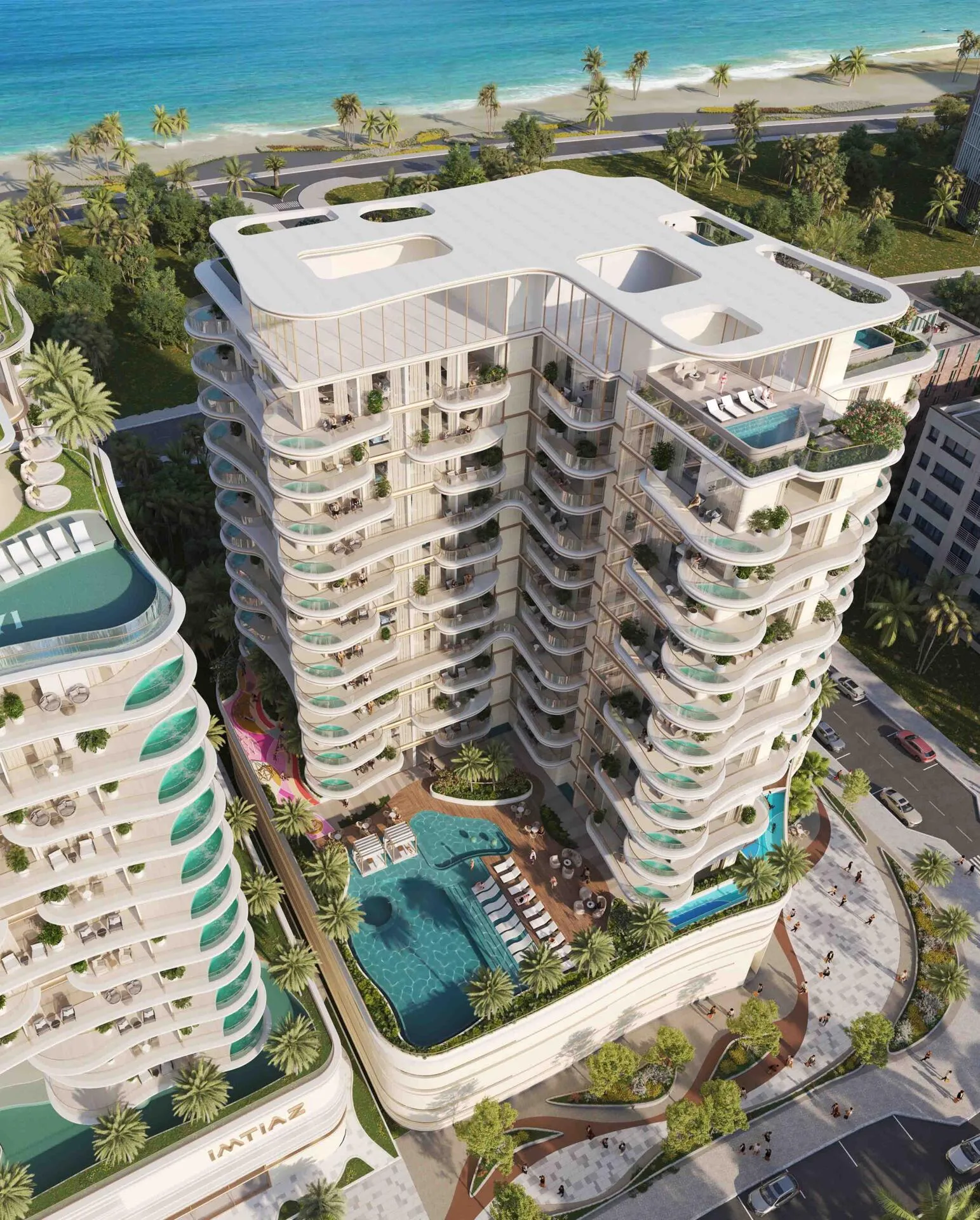 Двор с бассейном на подиуме Beach Walk Grand 2 сверху