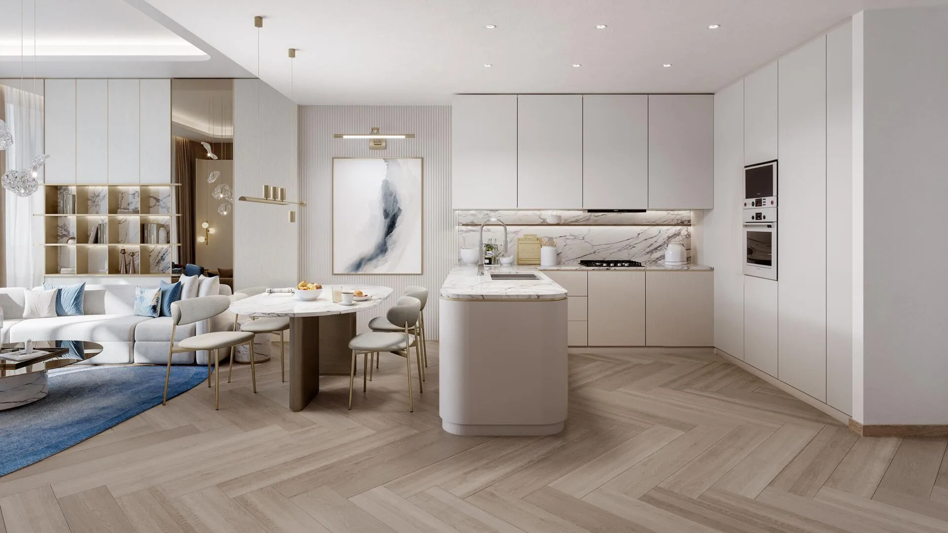 Гостиная с кухней в квартире Beach Walk Grand 2