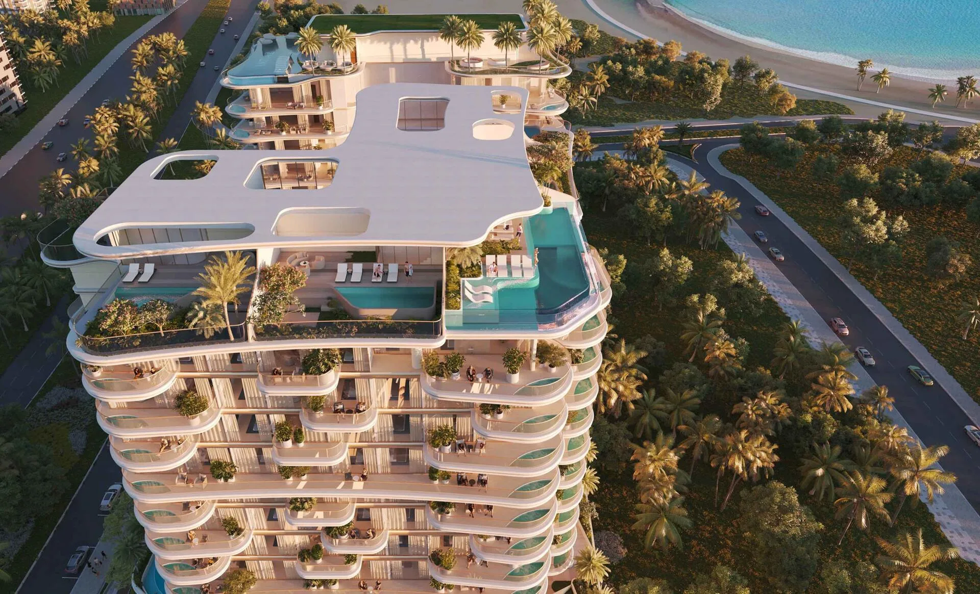 Beach Walk Grand 2 сверху: крыша дома, пальмы и изгиб пляжа