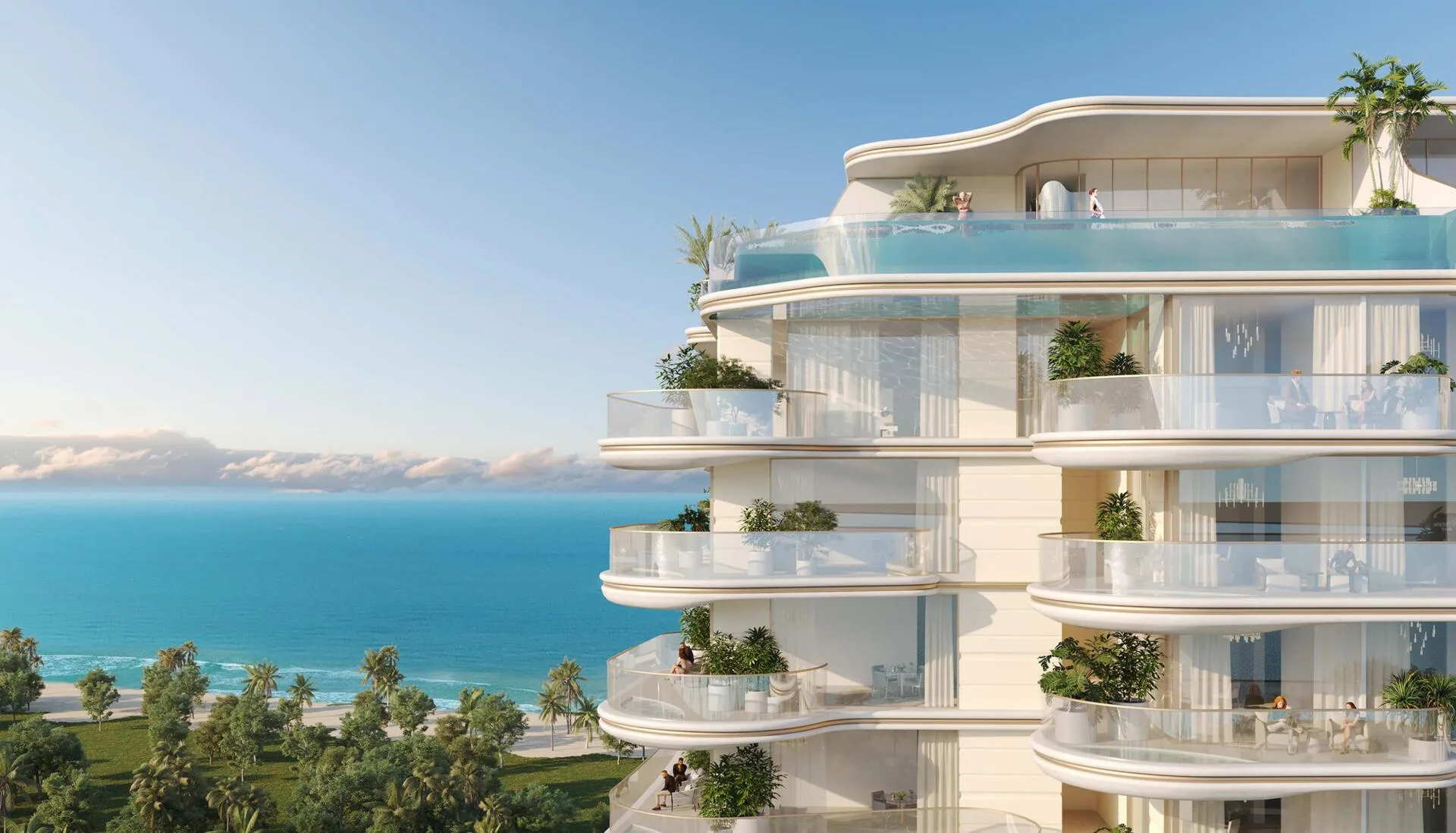 Терраса с бассейном на верхнем этаже Beach Walk Grand 2 над морем