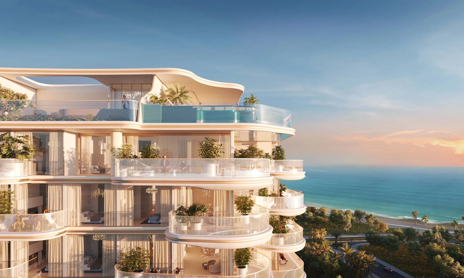 Верхние этажи Beach Walk Grand 2 на закате над морем