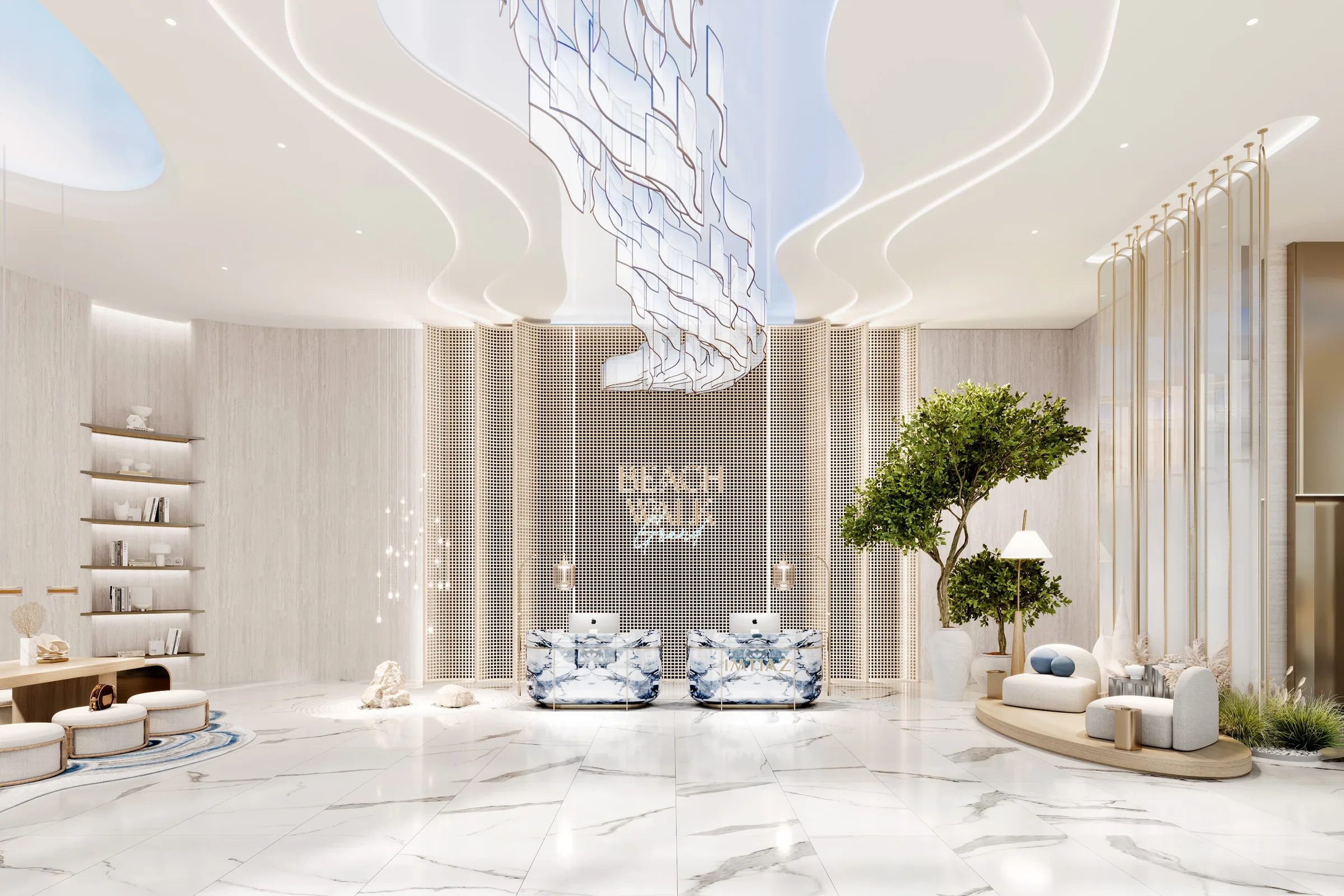 Ресепшн Beach Walk Grand под подвесной скульптурой-волной