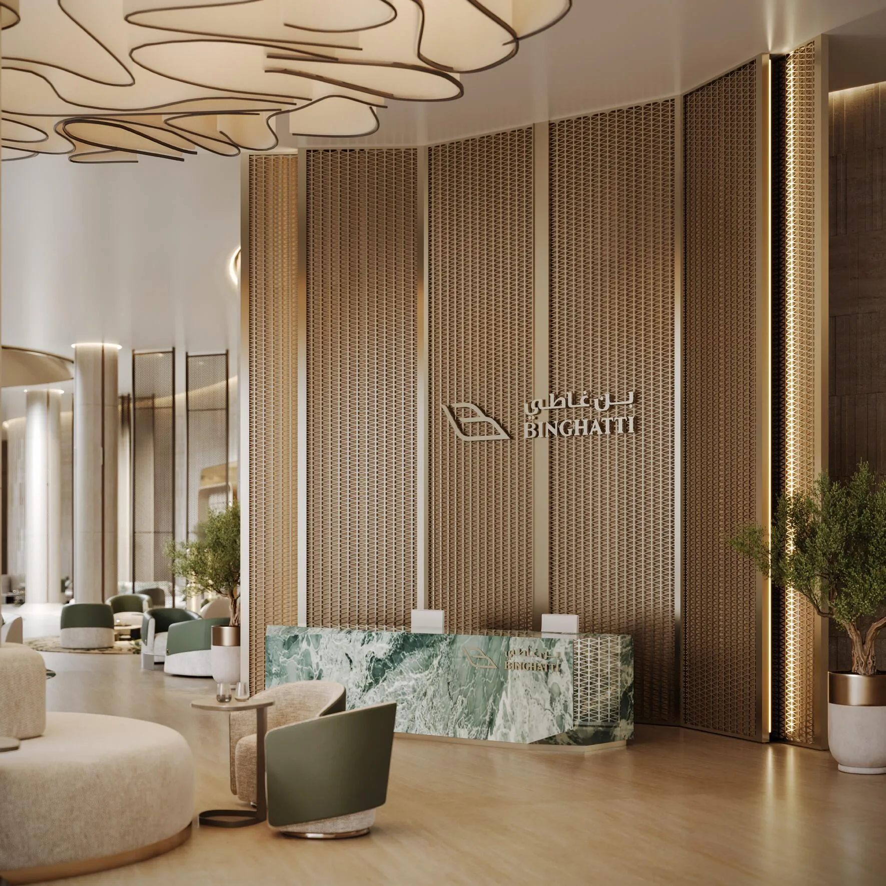 Стойка ресепшн в лобби Binghatti Hillcrest